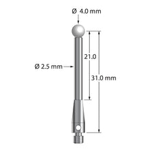 TM3-4033-S-Z M3 stylus with 4.0mm zirconia ball and stainless steel body, 31.0mm long.