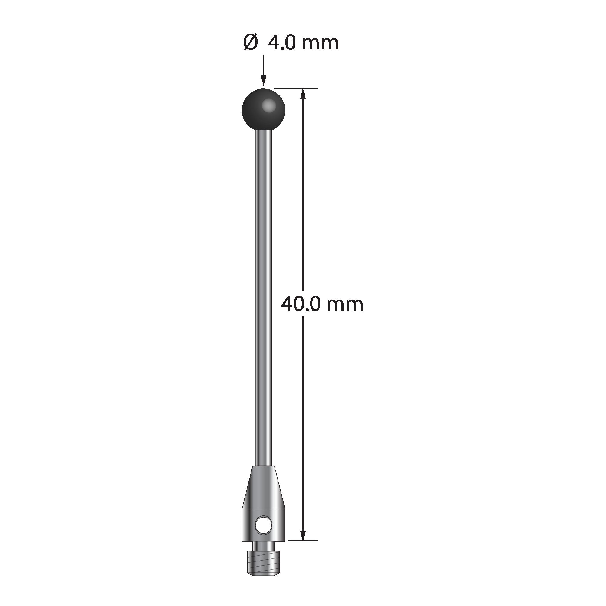 TM3-4040-SN M3 stylus with 4.0mm silicon nitride ball and carbide stem, 40.0mm long by Q-Mark Manufacturing, Inc.