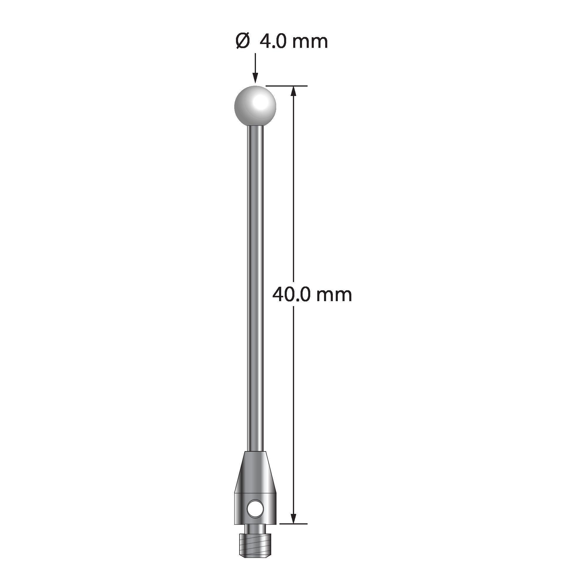 TM3-4040-Z M3 stylus with 4.0mm zirconia ball, carbide stem, and stainless steel base, 40.0mm long by Q-Mark Manufacturing, Inc.