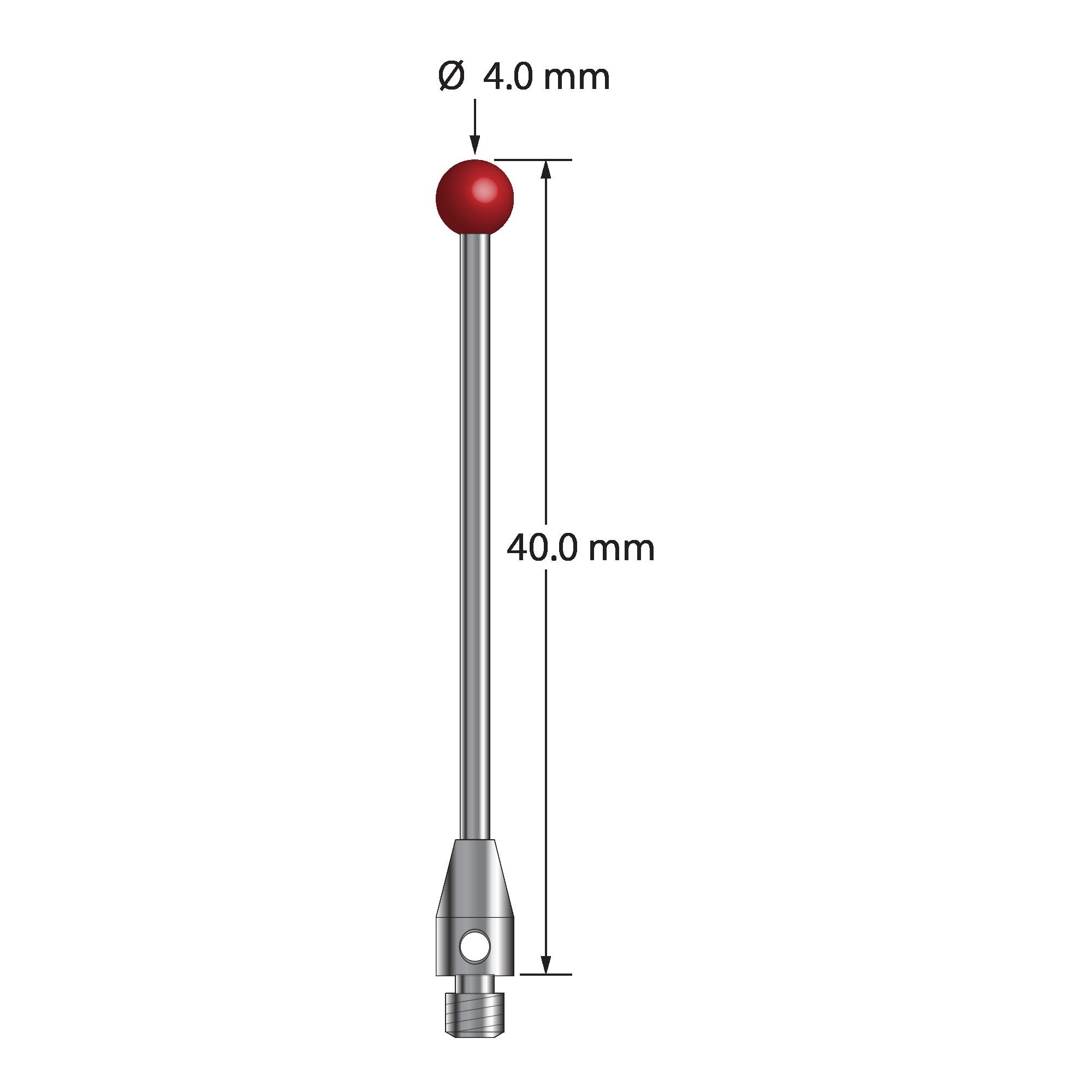 TM3-4040 M3 stylus with 4.0mm ruby ball, carbide stem, and stainless steel base, 40.0mm long by Q-Mark Manufacturing, Inc.