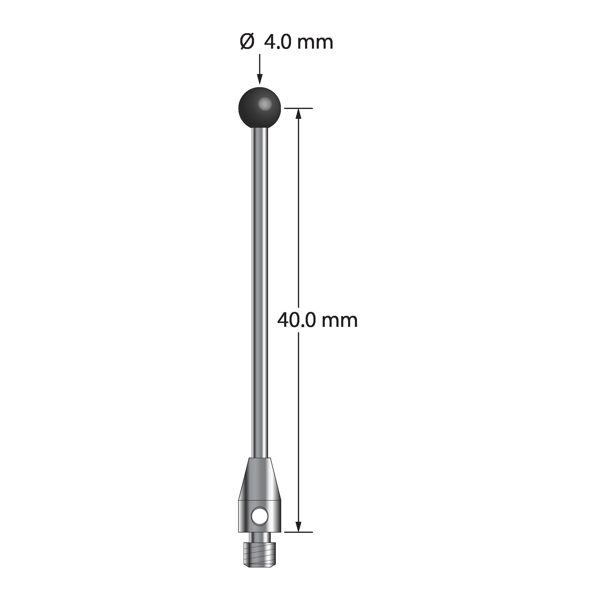 TM3-4042-SN M3 stylus with 4.0mm silicon nitride ball, carbide stem, and stainless steel base, 40.0mm long by Q-Mark Manufacturing, Inc.