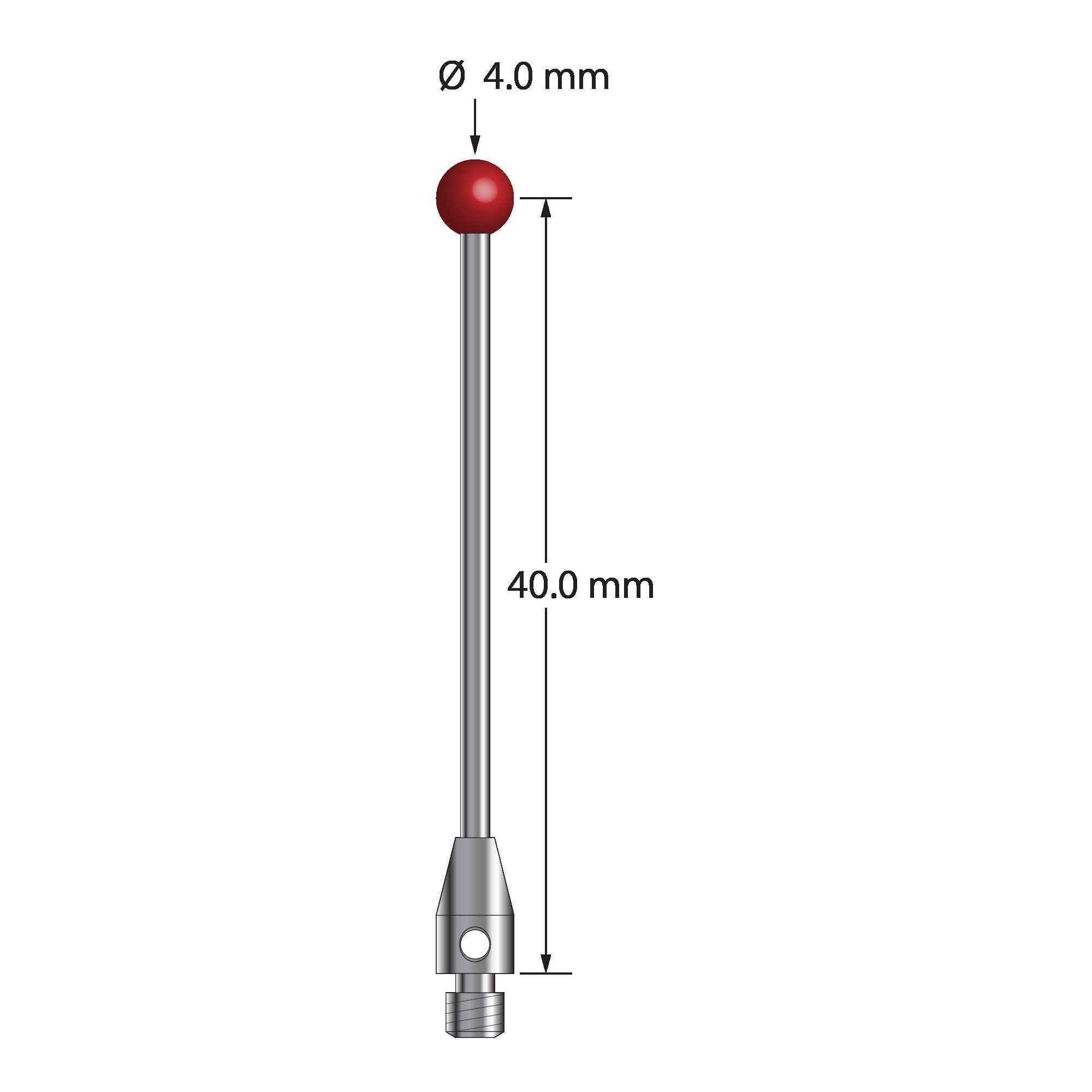 TM3-4042 M3 stylus with 4.0mm ruby ball, carbide stem, and stainless steel base, 40.0mm long by Q-Mark Manufacturing, Inc.