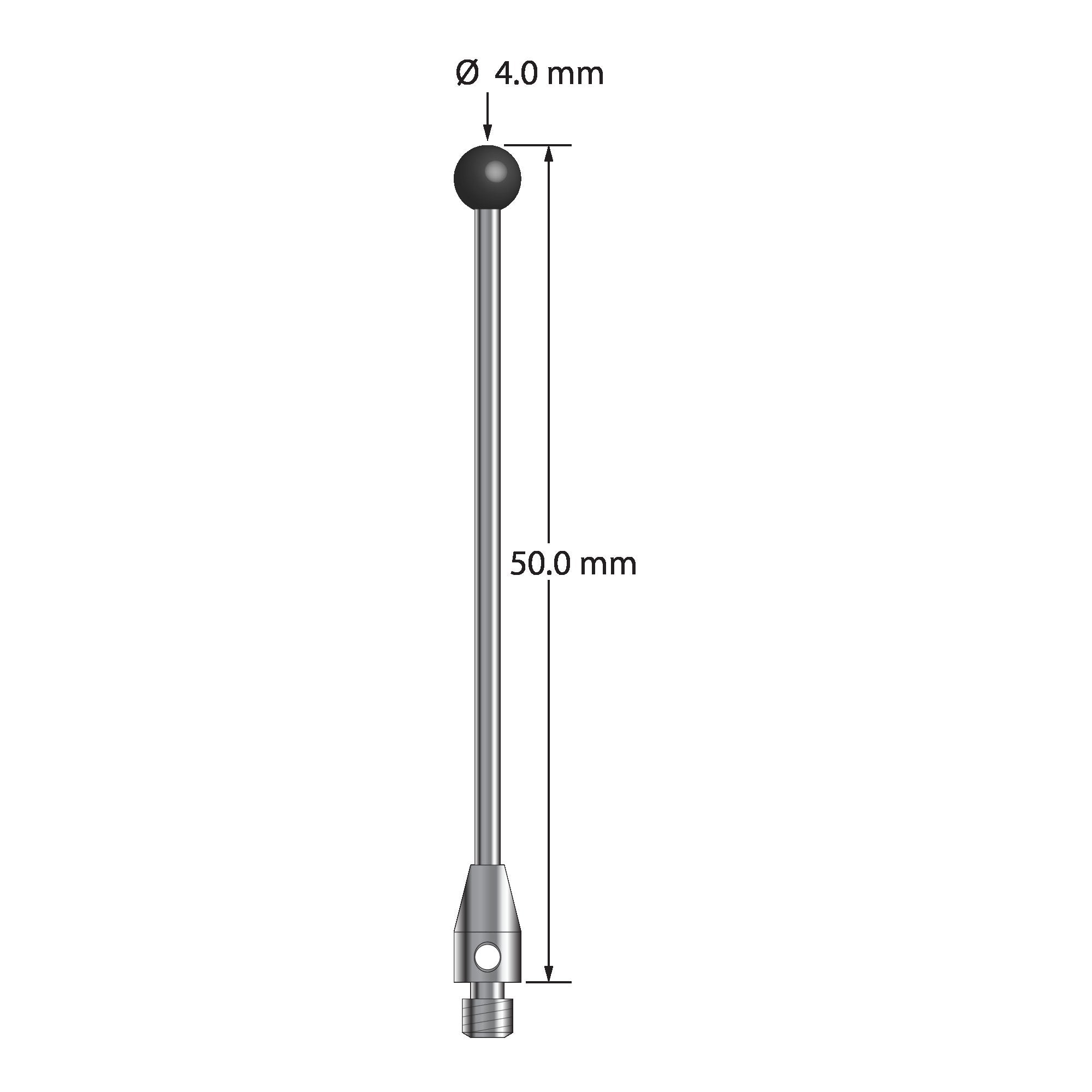 TM3-4050-SN M3 stylus with 4.0mm silicon nitride ball, carbide stem, and stainless steel base, 50mm long by Q-Mark Manufacturing, Inc.