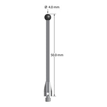 TM3-4050-TX-SN M3 stylus with 4.0mm silicon nitride ball, carbon fiber stem, and titanium base, 50mm long.