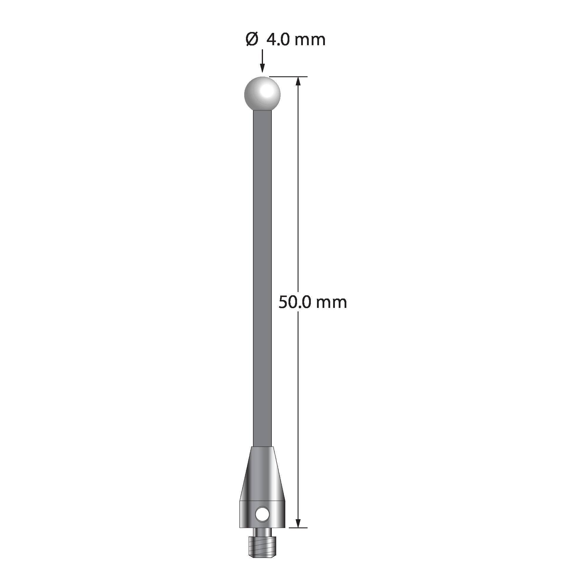 TM3-4050-TX-Z M3 stylus with 4.0mm zirconia ball, carbon fiber stem, and titanium base, 50mm long by Q-Mark Manufacturing, Inc.