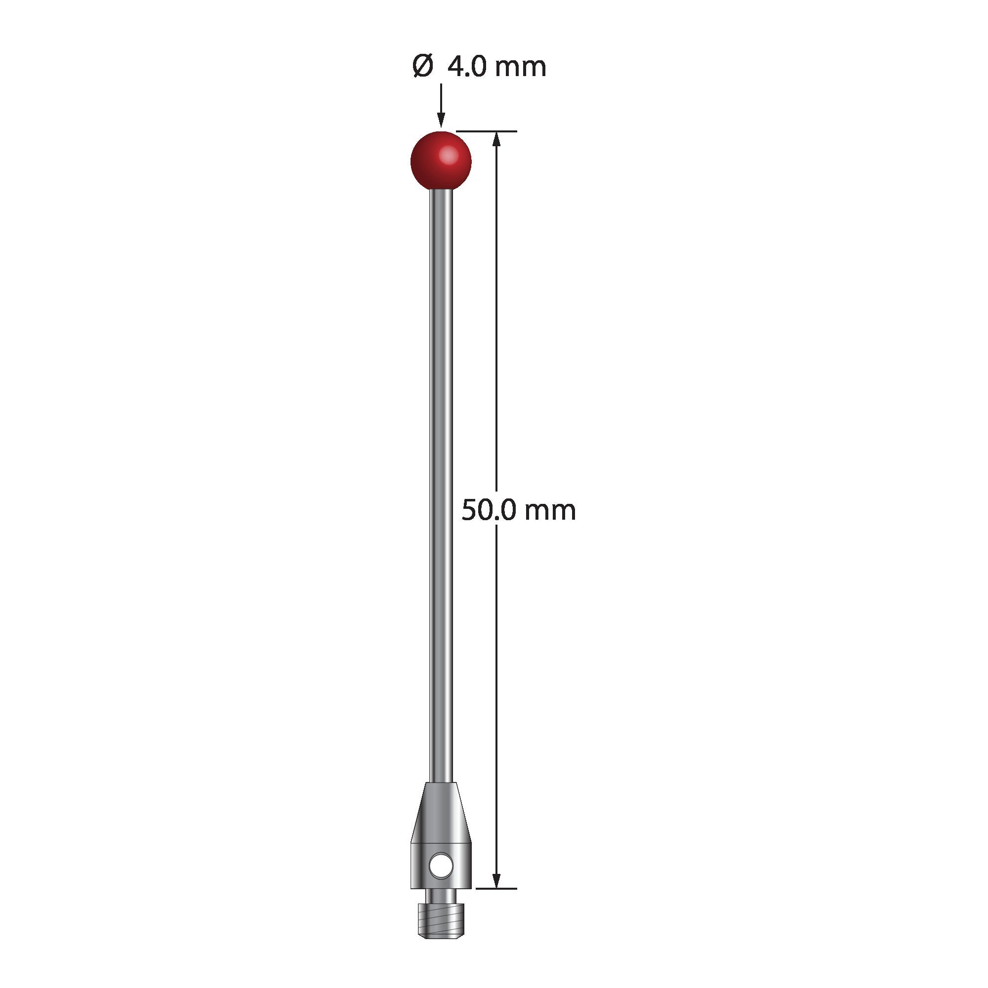 TM3-4050 M3 stylus with 4.0mm ruby ball, carbide stem, and stainless steel base, 50.0mm long by Q-Mark Manufacturing, Inc.