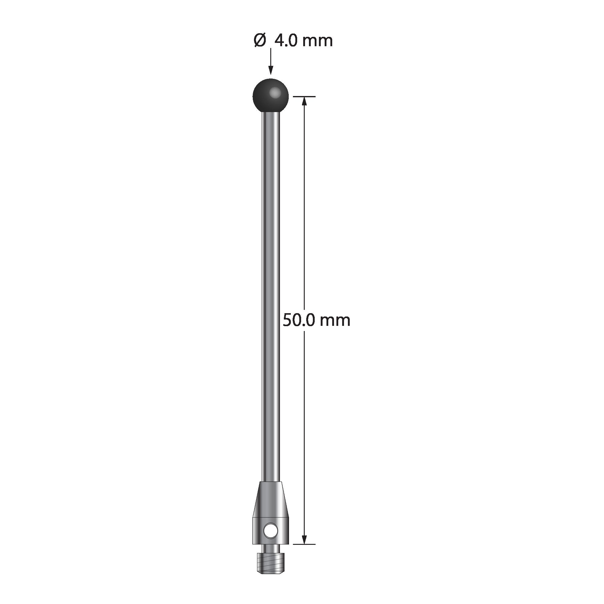 TM3-4052-SN M3 stylus, 4.0mm silicon nitride ball, carbide stem, stainless steel base, 50mm long.