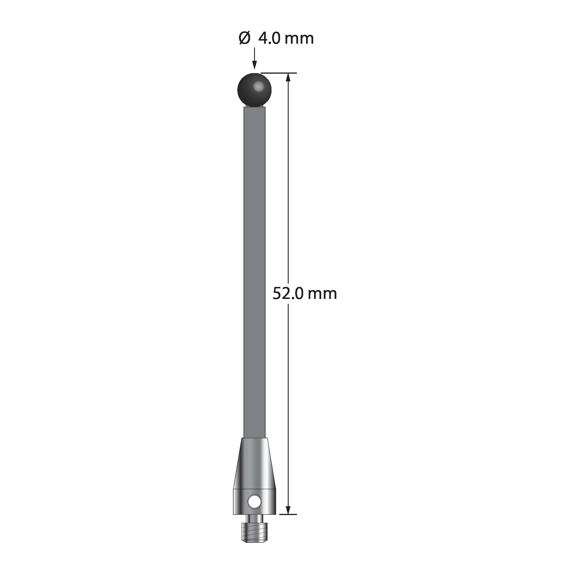 TM3-4052-TX-SN M3 stylus with 4.0mm silicon nitride ball, carbon fiber stem, and titanium base, 52.0mm long by Q-Mark Manufacturing, Inc.