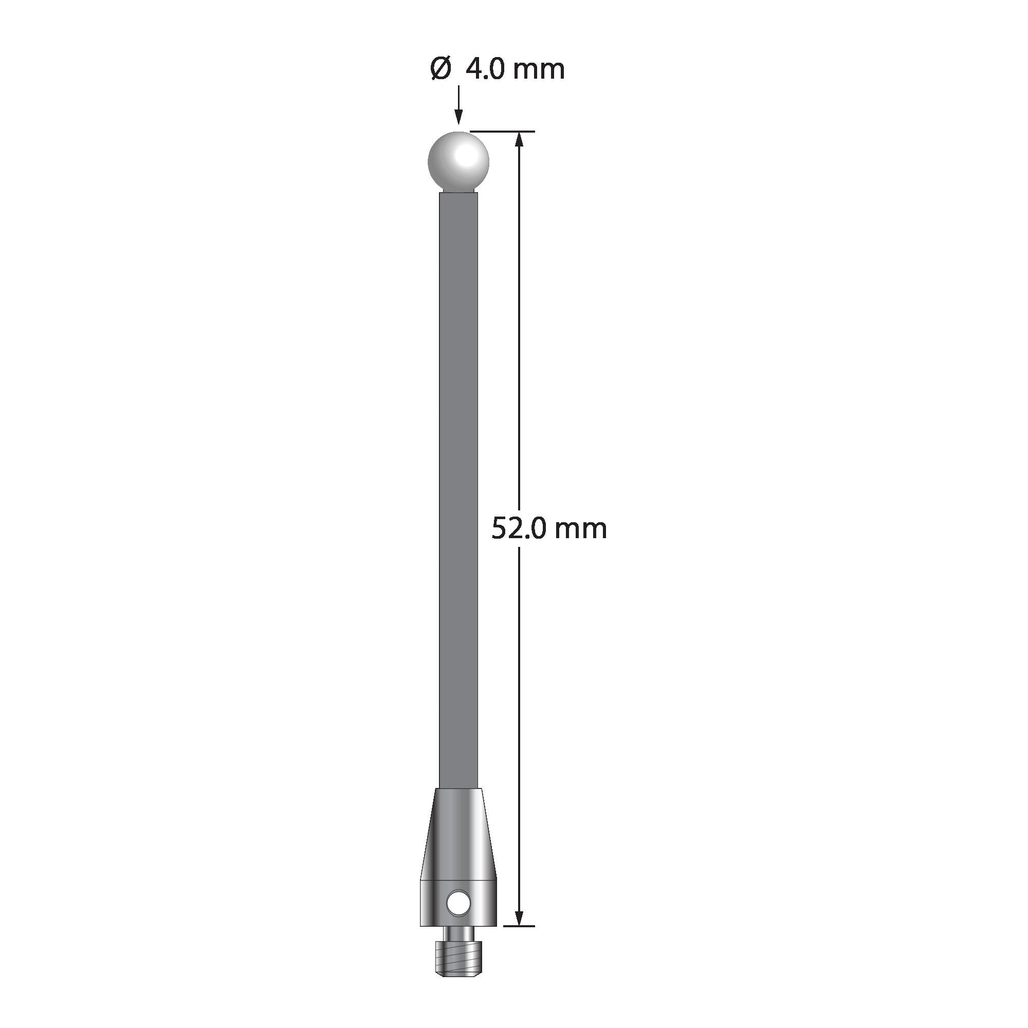 TM3-4052-TX-Z M3 stylus with 4.0mm zirconia ball, carbon fiber stem, and titanium base, 52mm long.