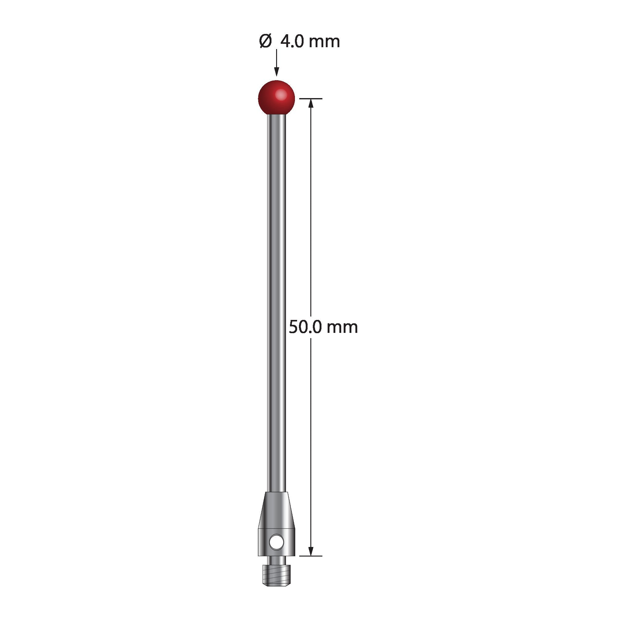 TM3-4052 M3 stylus with 4.0mm ruby ball, carbide stem, and stainless steel base, 50.0mm long by Q-Mark Manufacturing, Inc.