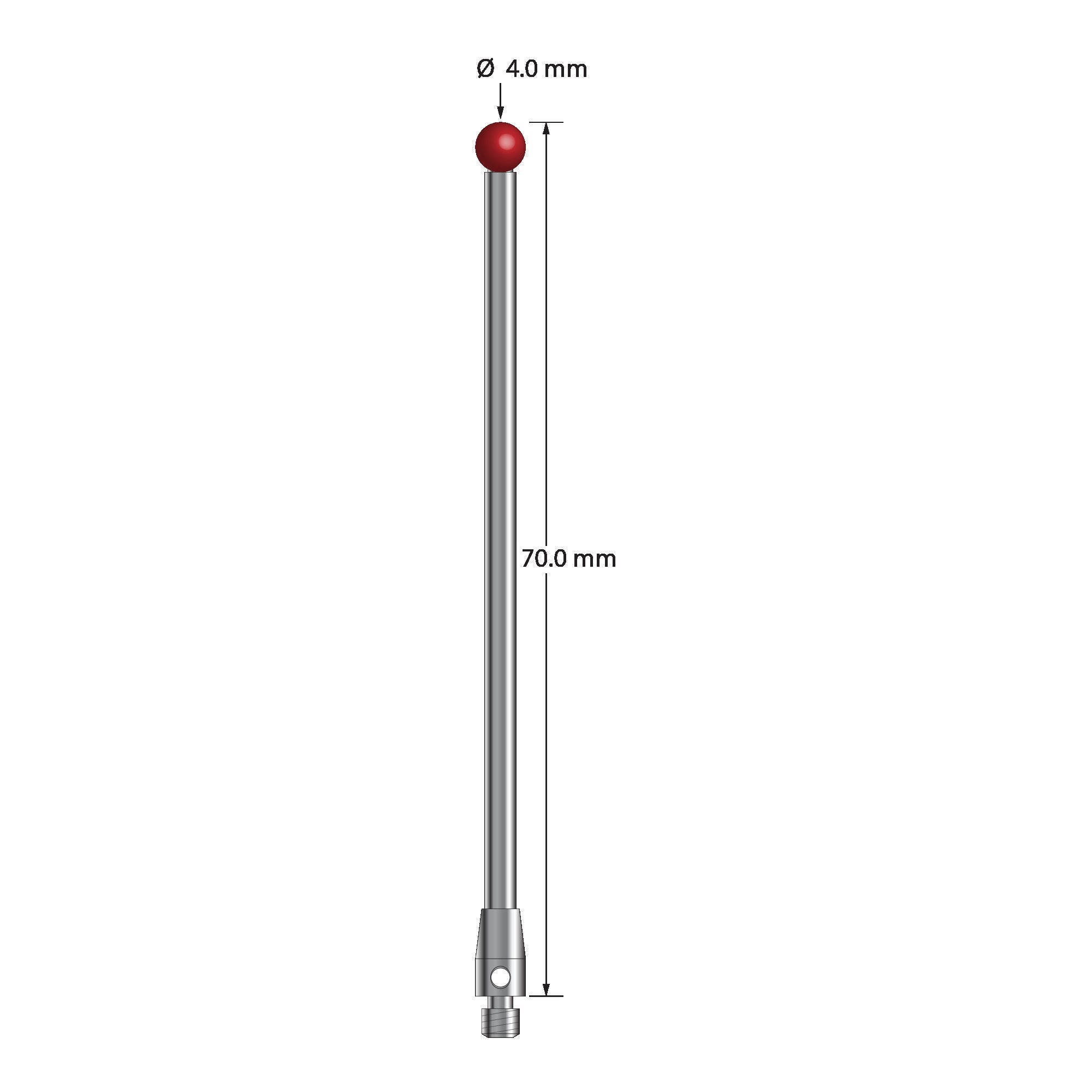 TM3-4070 M3 stylus with 4.0mm ruby ball, carbide stem, and stainless steel base, 70.0mm long by Q-Mark Manufacturing, Inc.