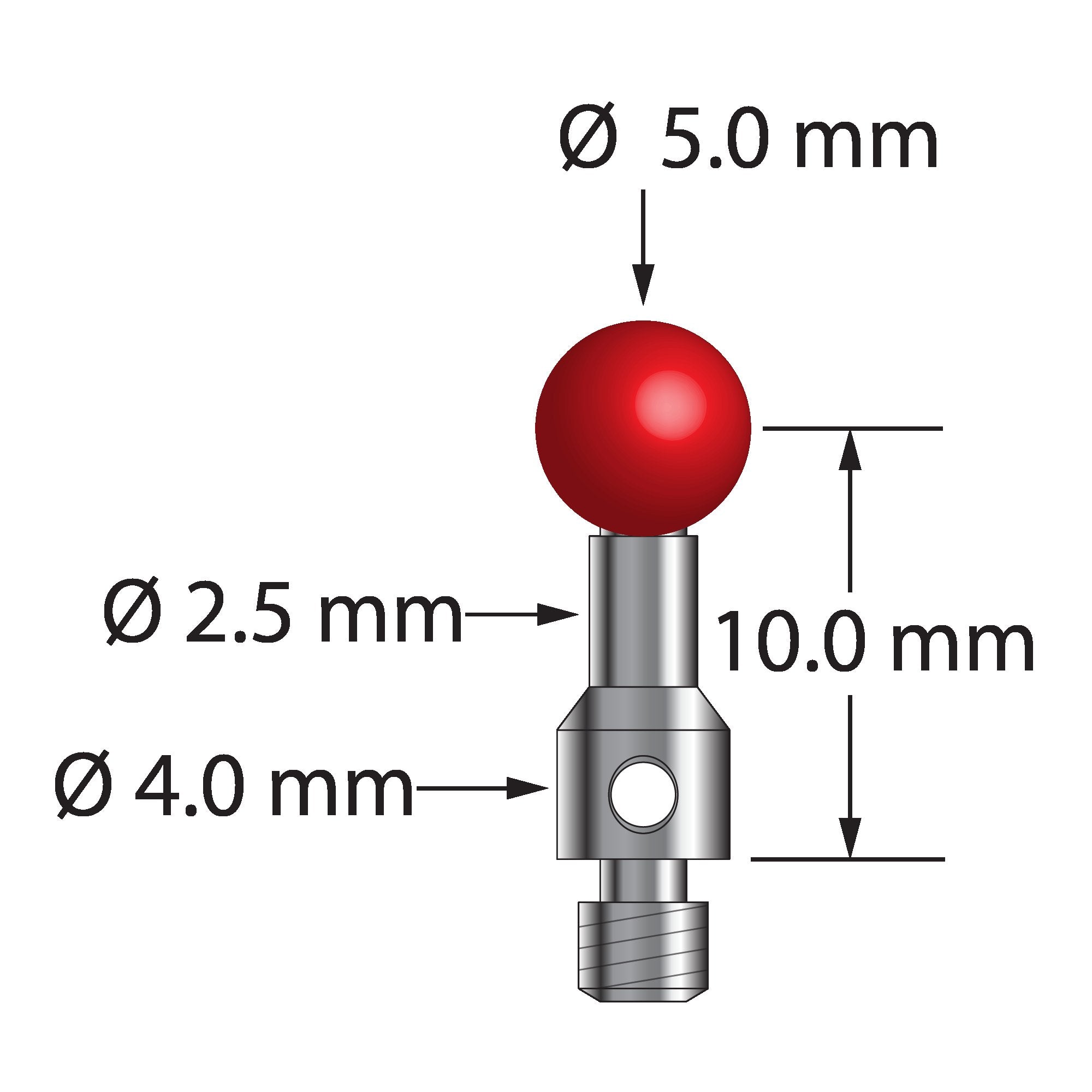 TM3-5010-S M3 stylus with 5.0mm ruby ball, stainless steel stem, and 10.0mm length by Q-Mark Manufacturing, Inc.