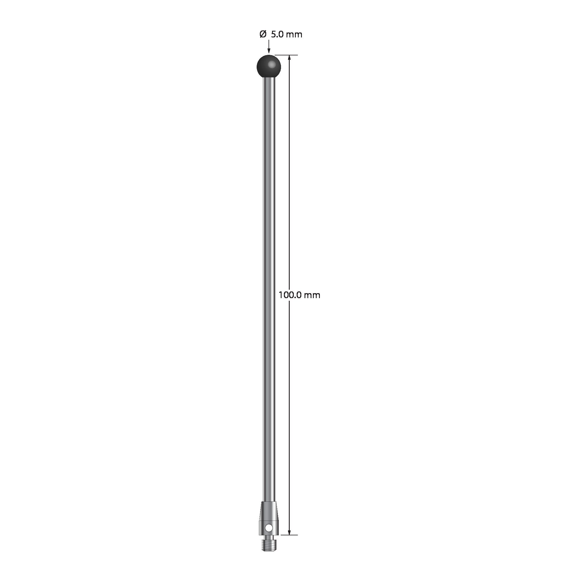 TM3-50100-SN M3 stylus with 5.0mm silicon nitride ball, carbide stem, and stainless steel base, 100mm long by Q-Mark Manufacturing, Inc.