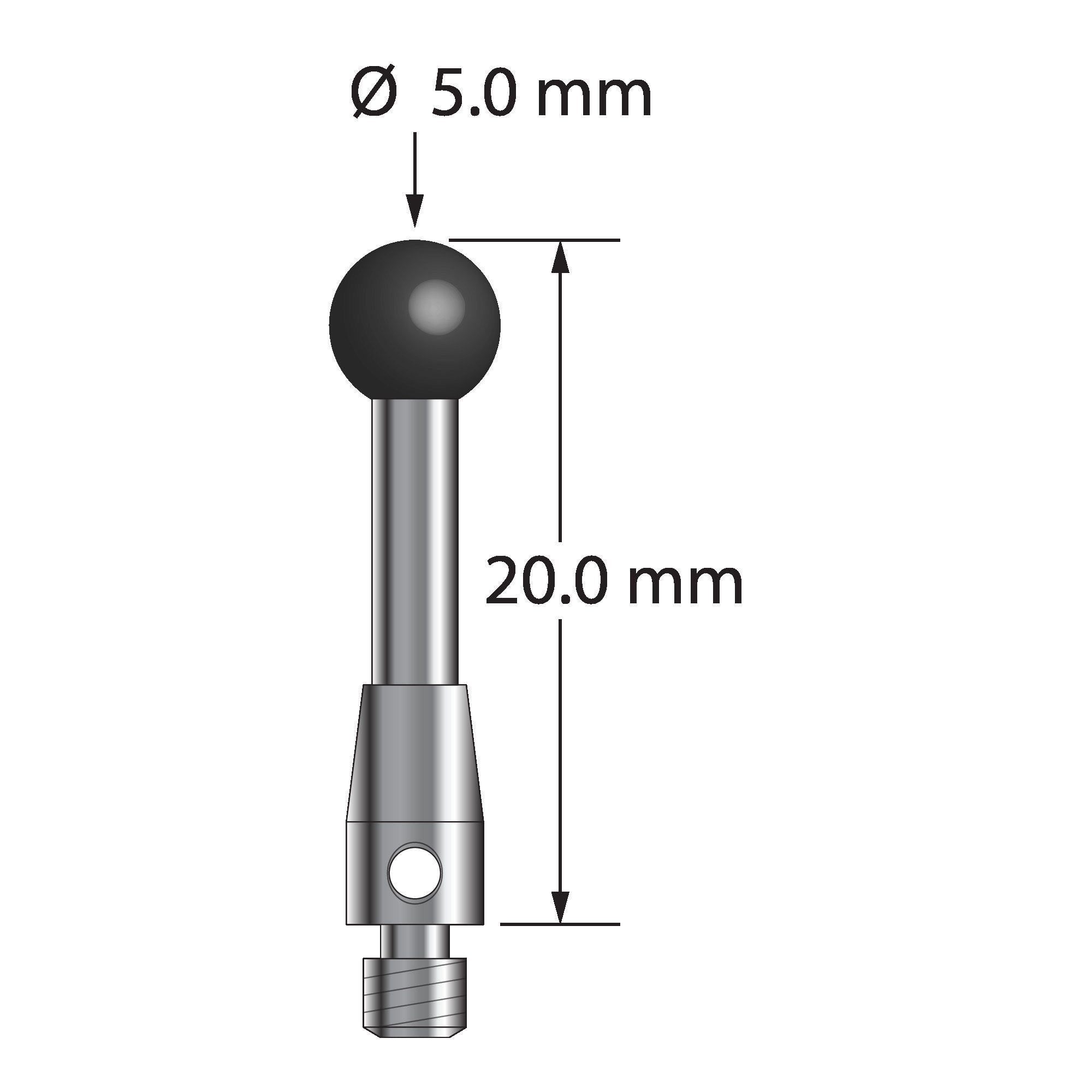 TM3-5020-SN M3 stylus with 5.0mm silicon nitride ball, carbide stem, stainless steel base, 20.0mm long by Q-Mark Manufacturing, Inc.