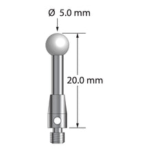 TM3-5020-Z M3 stylus with 5.0mm zirconia ball, carbide stem, and stainless steel base, 20.0mm long.