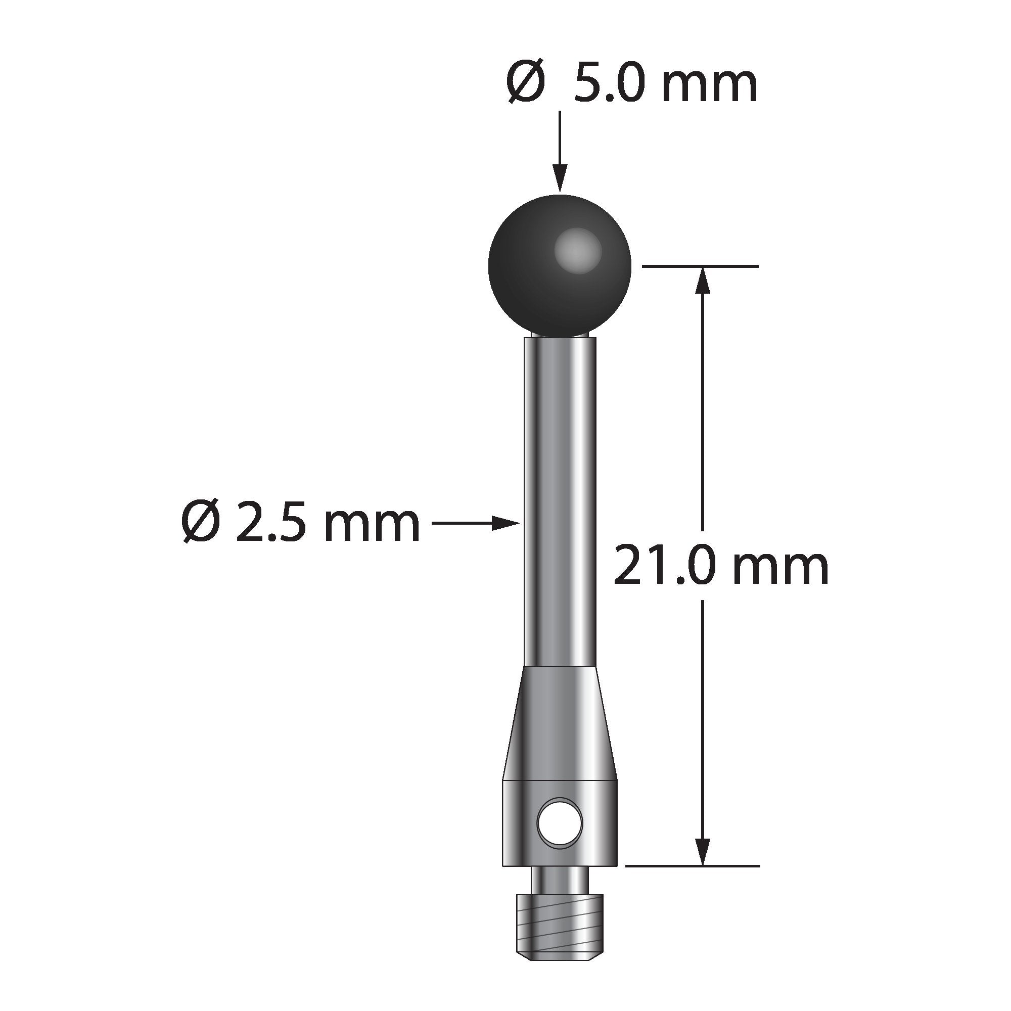 TM3-5023.5-S-SN M3 stylus with 5.0mm silicon nitride ball and stainless steel body, 21.0mm length by Q-Mark Manufacturing, Inc.