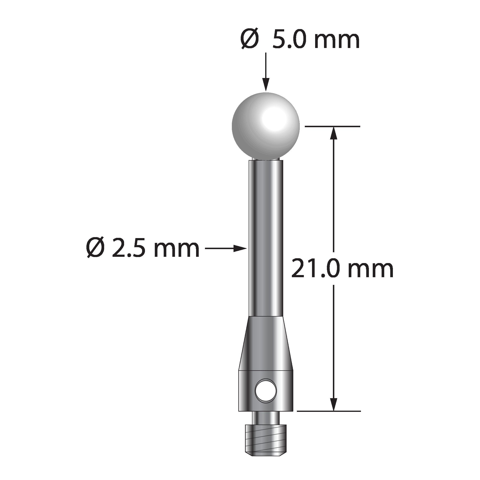 TM3-5023.5-S-Z M3 stylus with 5.0mm zirconia ball and stainless steel body, 21.0mm long by Q-Mark Manufacturing, Inc.