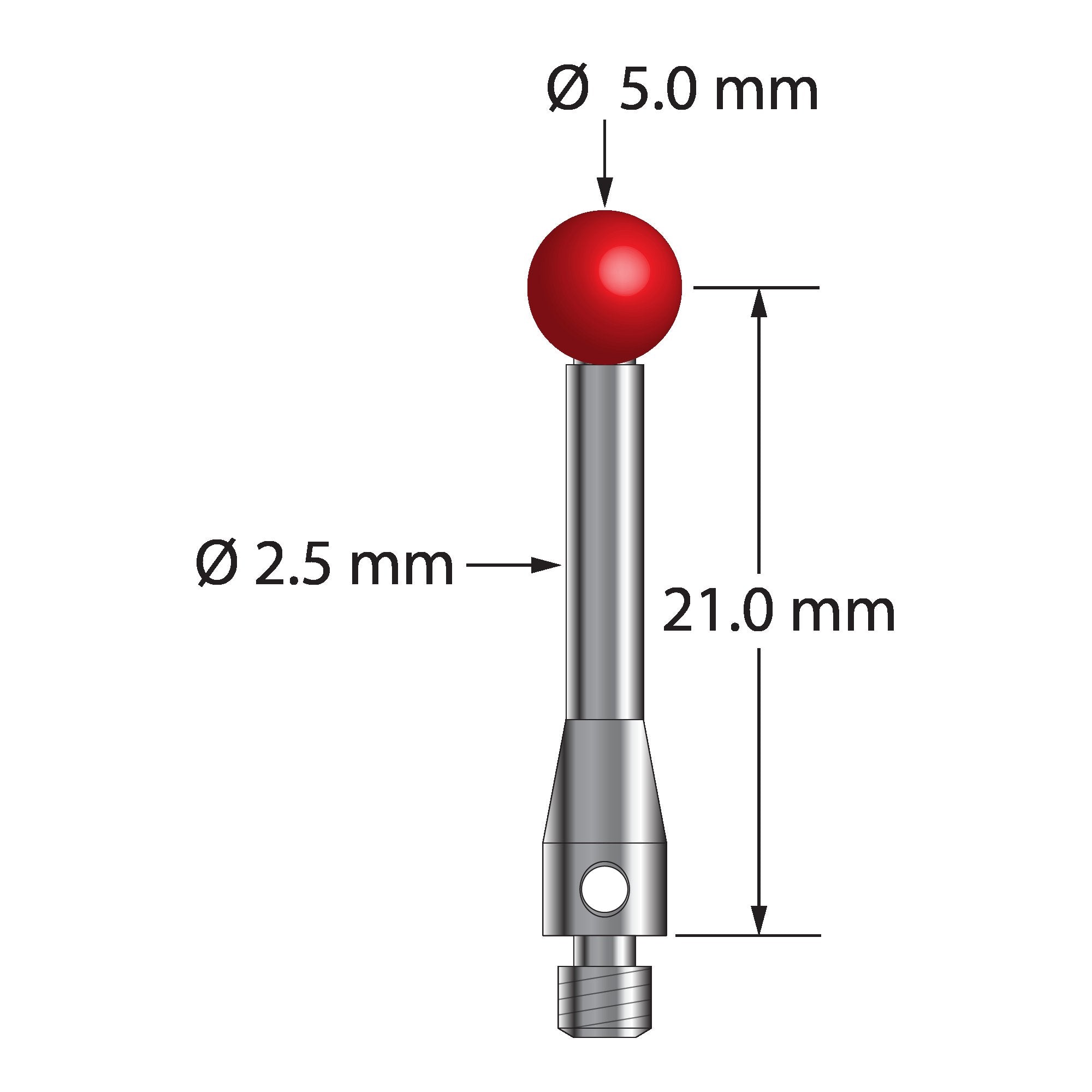 TM3-5023.5-S M3 stylus with 5.0mm ruby ball and stainless steel body, 21.0mm length by Q-Mark Manufacturing, Inc.