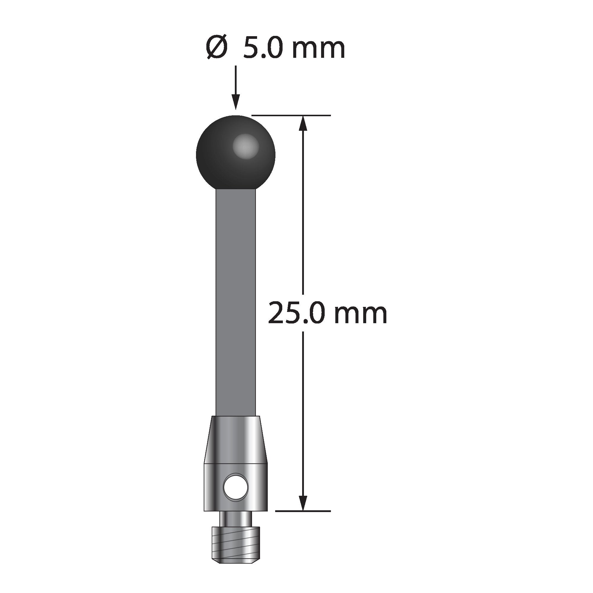 TM3-5025-G-SN M3 stylus with 5.0mm silicon nitride ball, carbon fiber stem, and stainless steel base, 25.0mm long by Q-Mark Manufacturing, Inc.