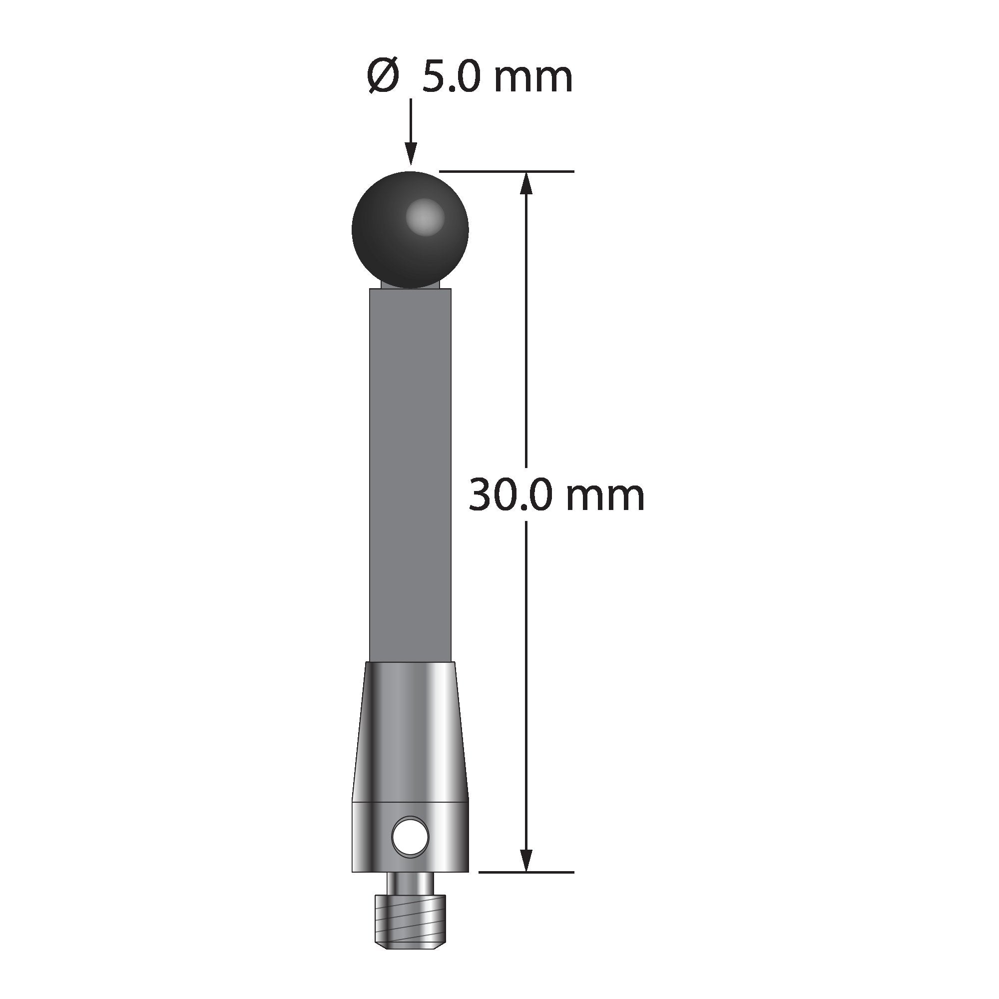 TM3-5030-TX-SN M3 stylus with 5.0mm silicon nitride ball, carbon fiber stem, and titanium base, 30.0mm long by Q-Mark Manufacturing, Inc.