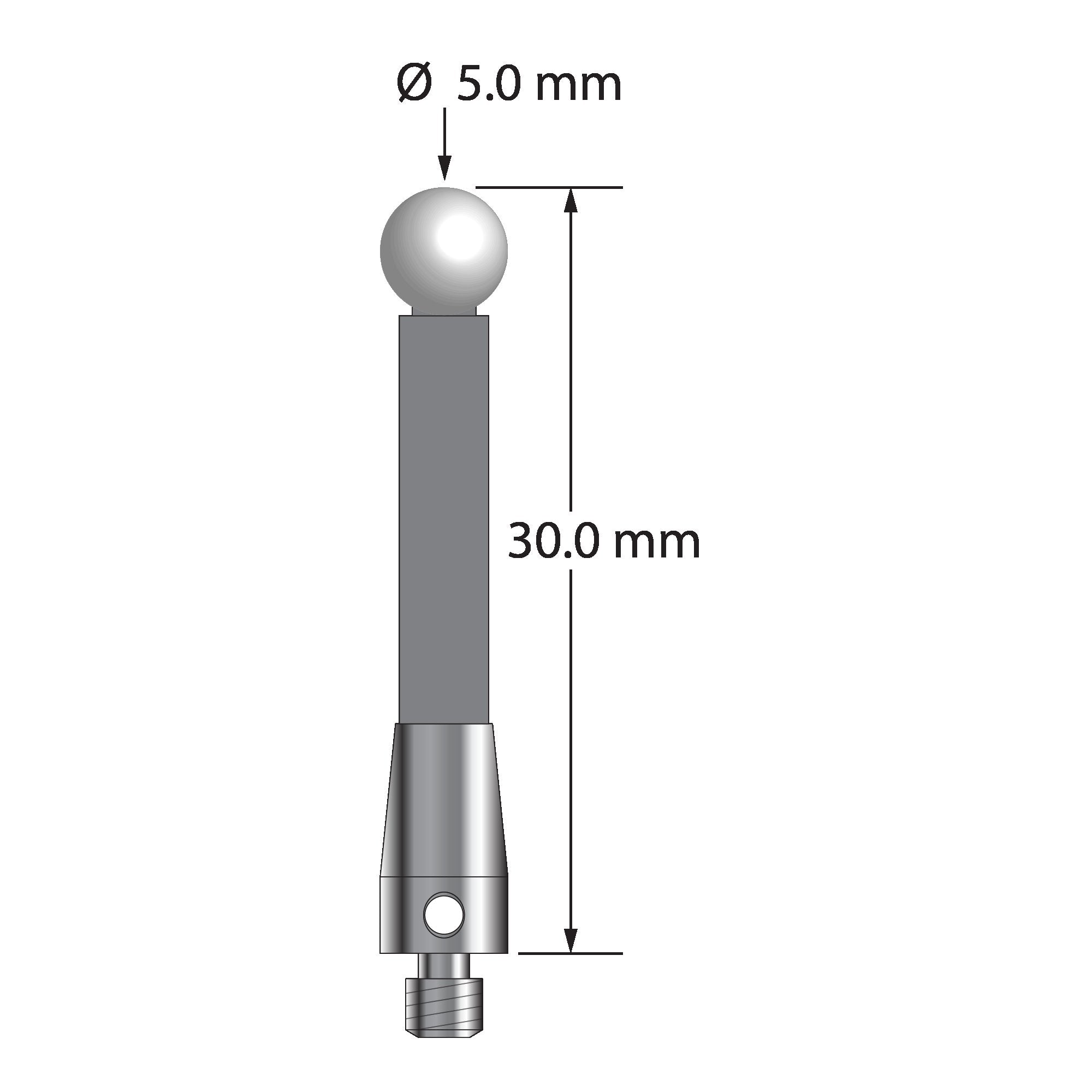 TM3-5030-TX-Z M3 stylus with 5.0mm zirconia ball, carbon fiber stem, and titanium base, 30.0mm long by Q-Mark Manufacturing, Inc.
