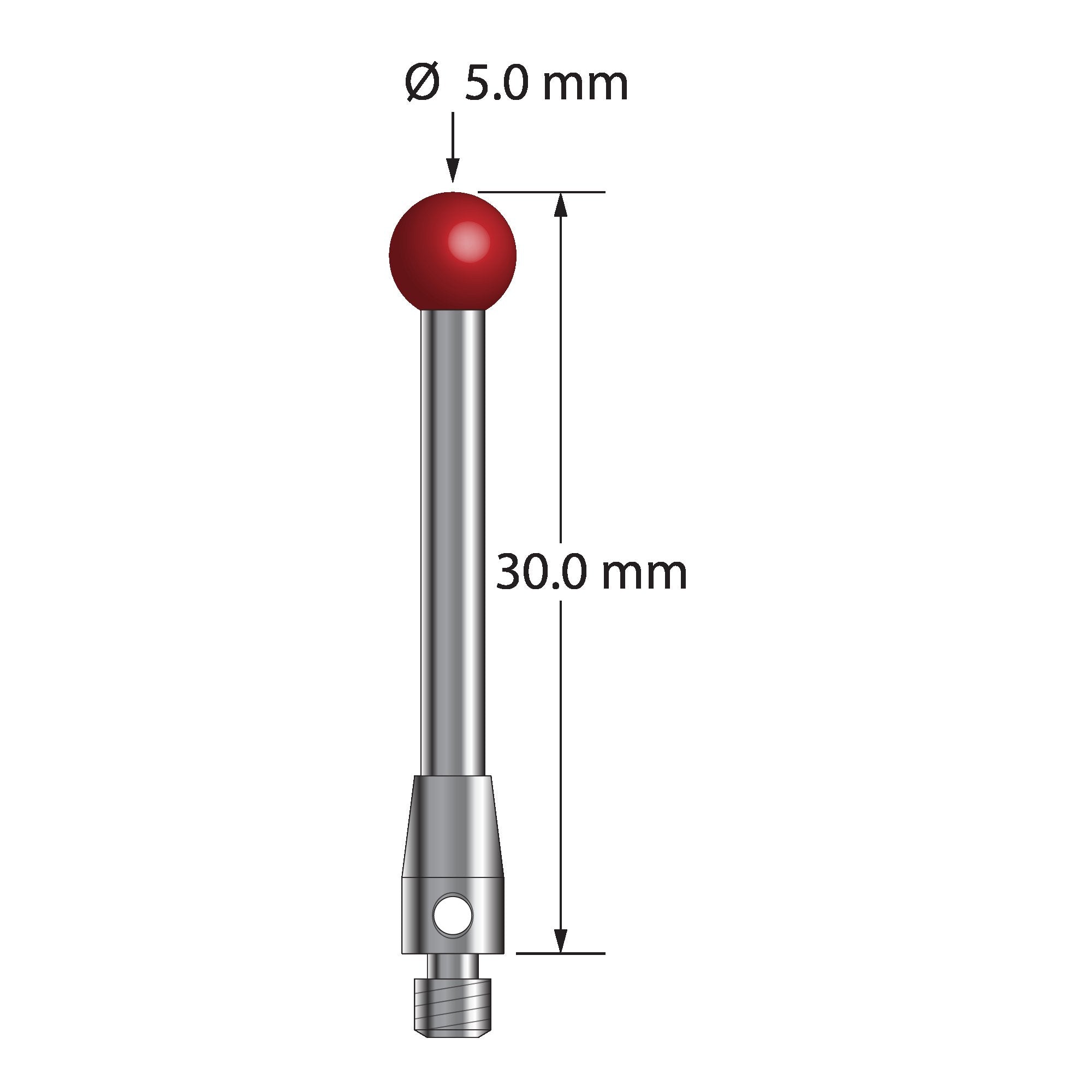 TM3-5030 M3 stylus with 5.0mm ruby ball, carbide stem, stainless steel base, 30.0mm long by Q-Mark Manufacturing, Inc.