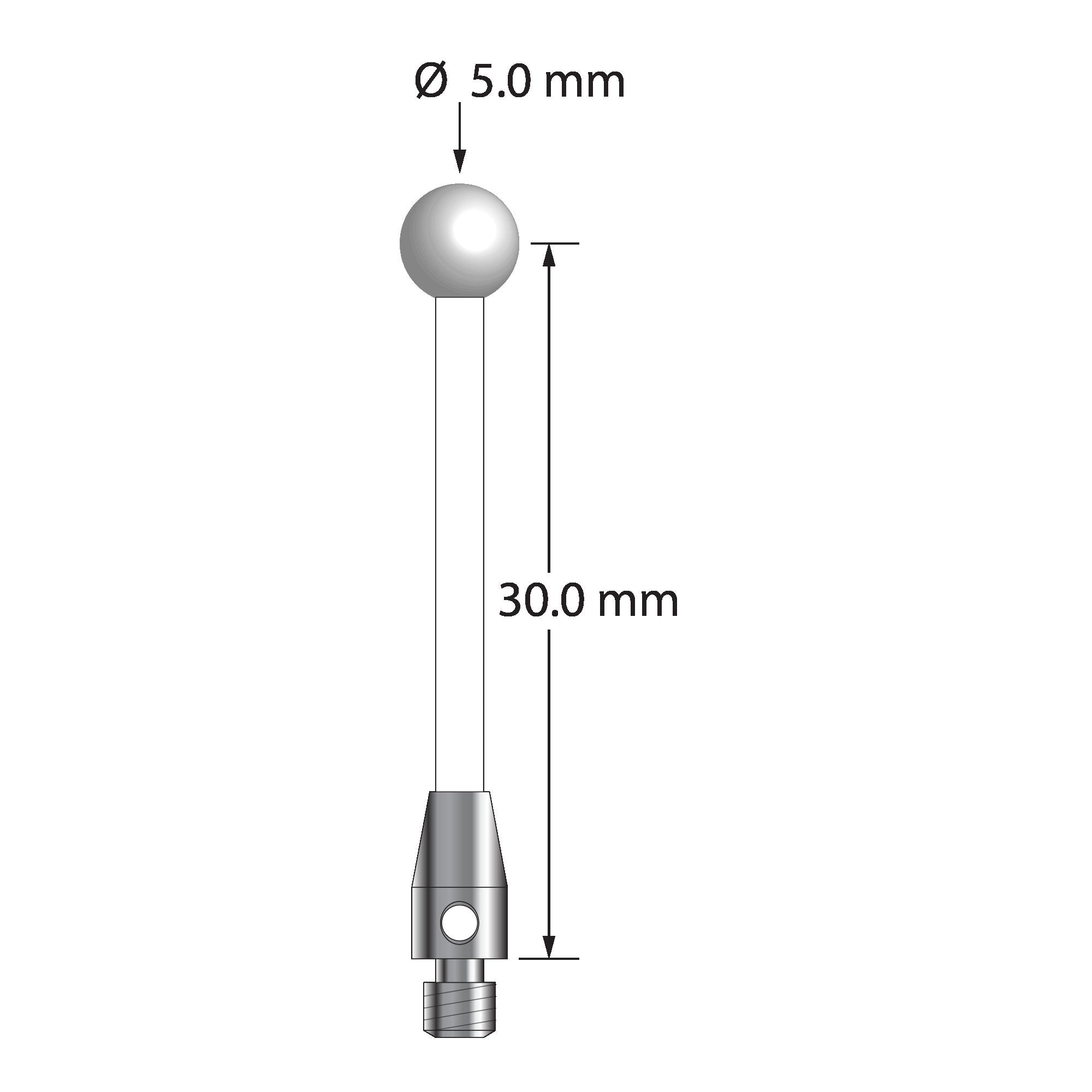 TM3-5032.5-C-Z M3 stylus with 5.0mm zirconia ball, ceramic stem, and stainless steel base by Q-Mark Manufacturing, Inc.
