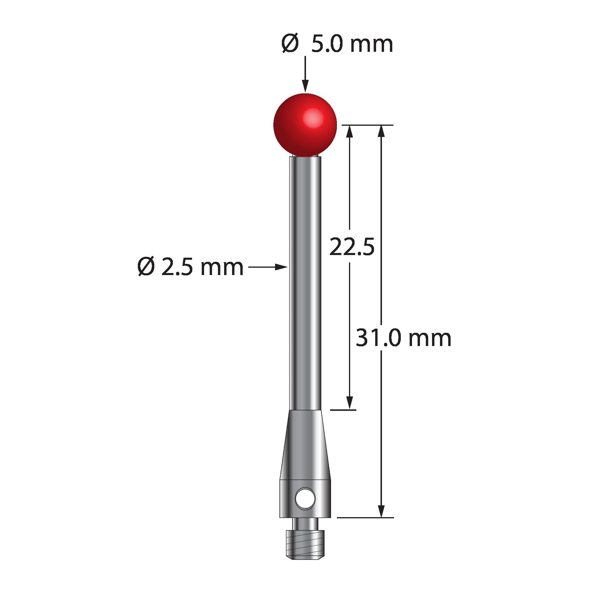 TM3-5033.5-S M3 stylus with 5.0mm ruby ball and stainless steel body, 31.0mm length by Q-Mark Manufacturing, Inc.