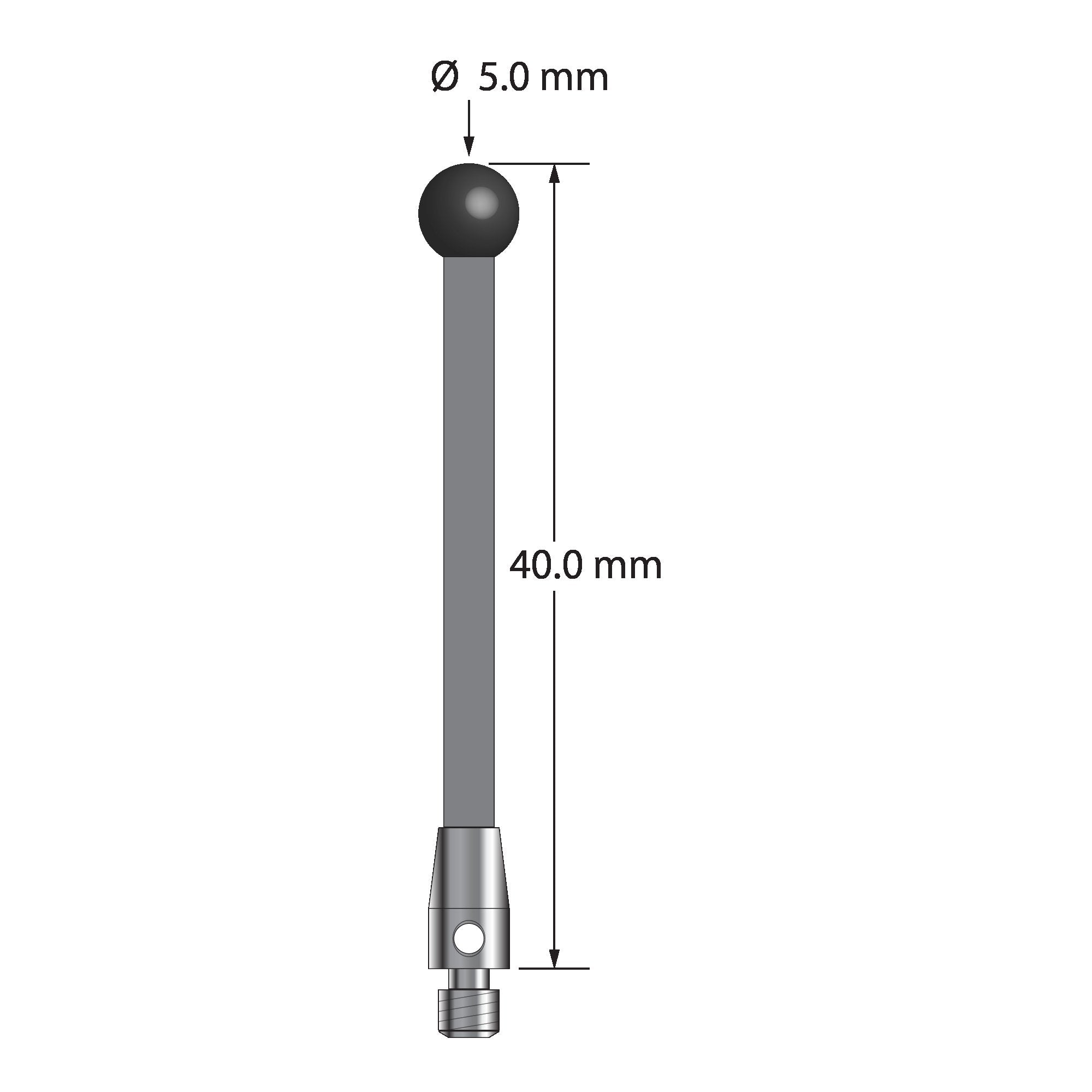 TM3-5040-G-SN M3 stylus with 5.0mm silicon nitride ball, carbon fiber stem, and stainless steel base, 40.0mm long by Q-Mark Manufacturing, Inc.