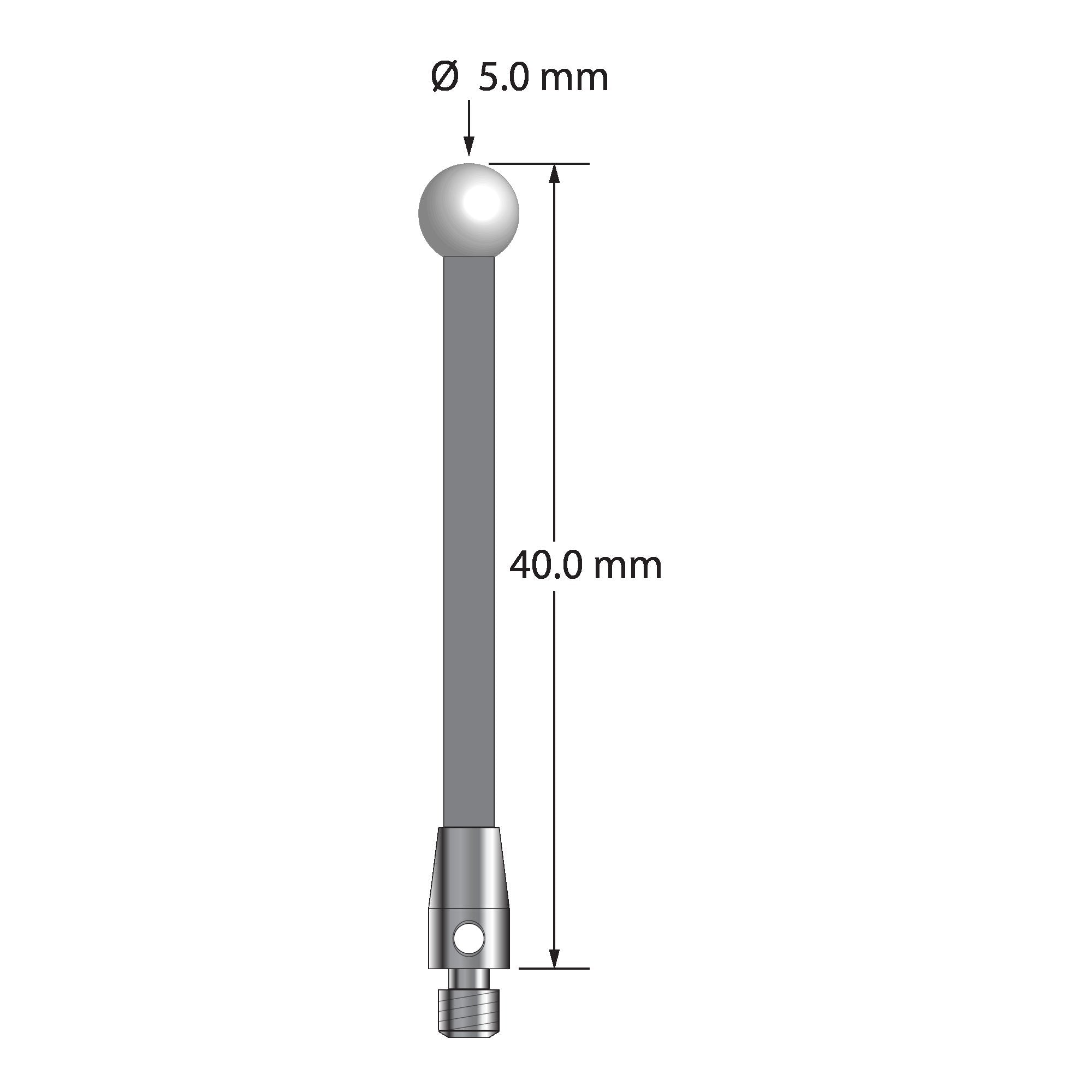 TM3-5040-G-Z M3 stylus with 5.0mm zirconia ball, carbon fiber stem, and stainless steel base, 40.0mm long by Q-Mark Manufacturing, Inc.