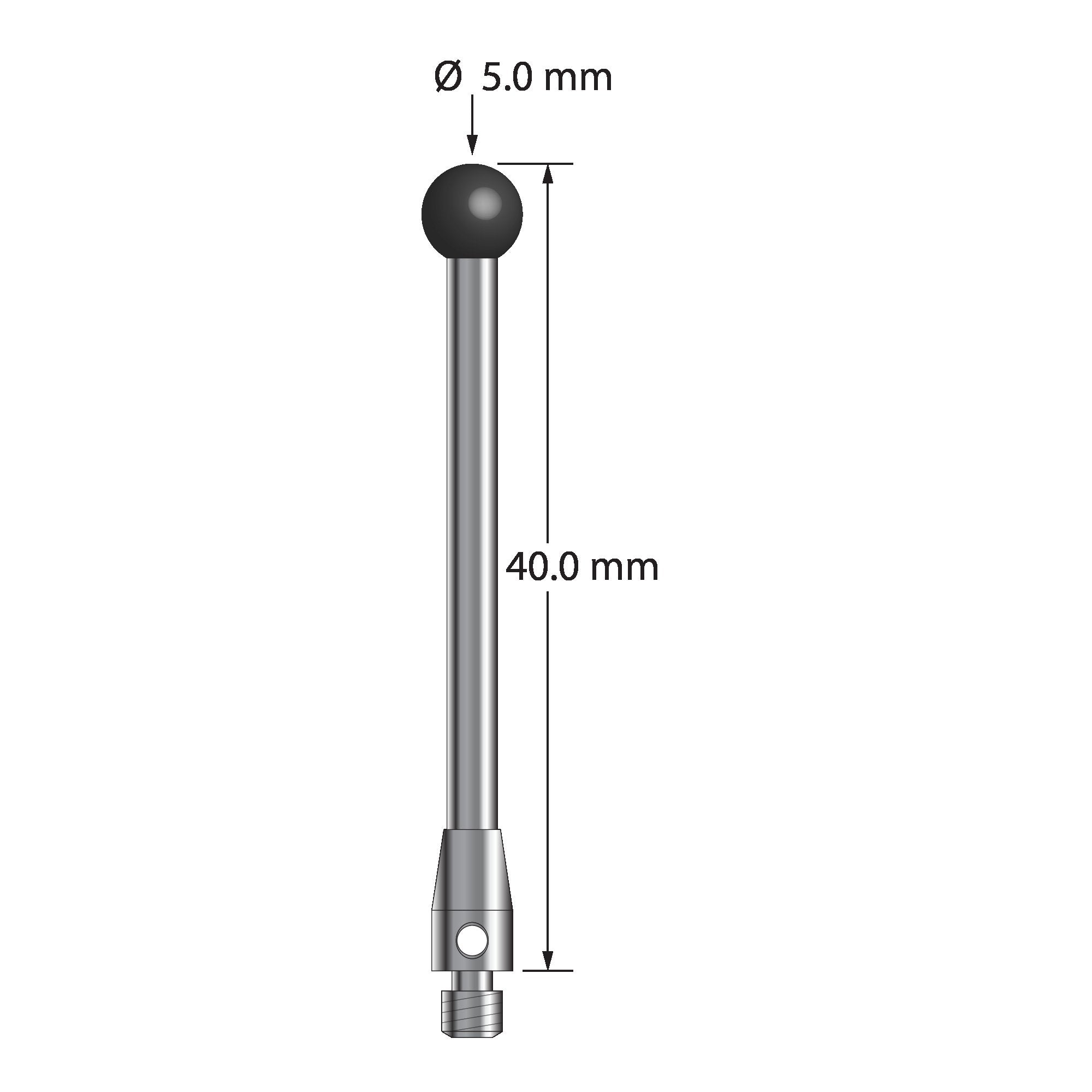 TM3-5040-SN M3 stylus with 5.0mm silicon nitride ball, carbide stem, and stainless steel base, 40.0mm long by Q-Mark Manufacturing, Inc.