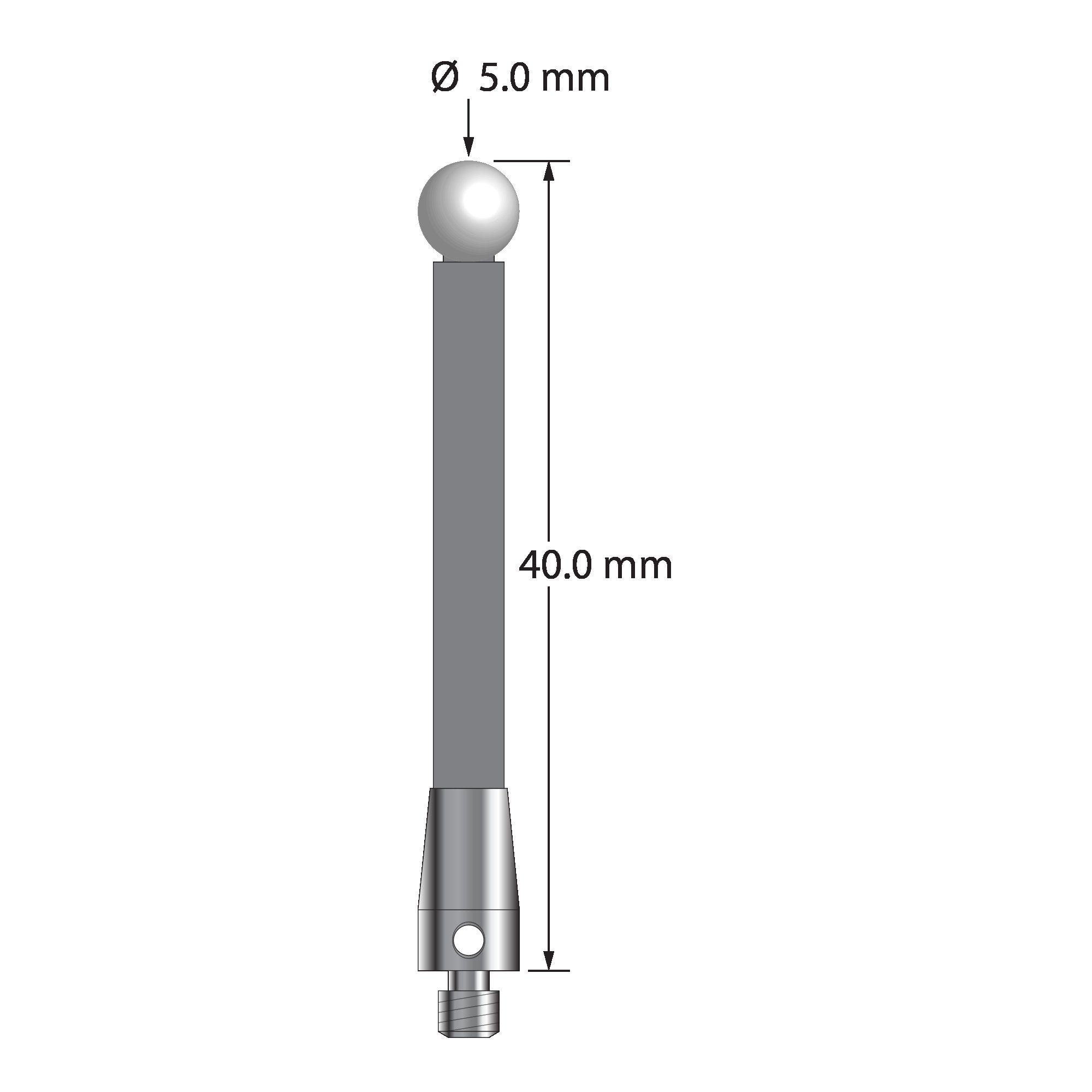 TM3-5040-TX-Z M3 stylus with 5.0mm zirconia ball, carbon fiber stem, and titanium base, 40.0mm long by Q-Mark Manufacturing, Inc.