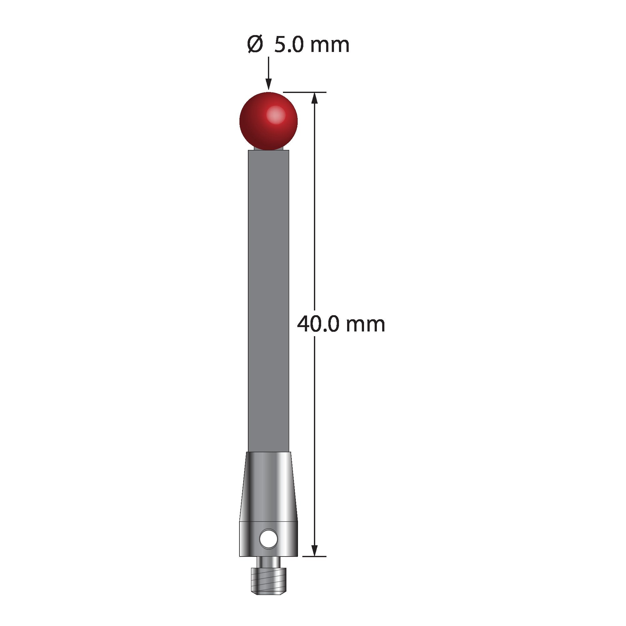 TM3-5040-TX M3 stylus with 5.0mm ruby ball, carbon fiber stem, and titanium base, 40.0mm long by Q-Mark Manufacturing, Inc.