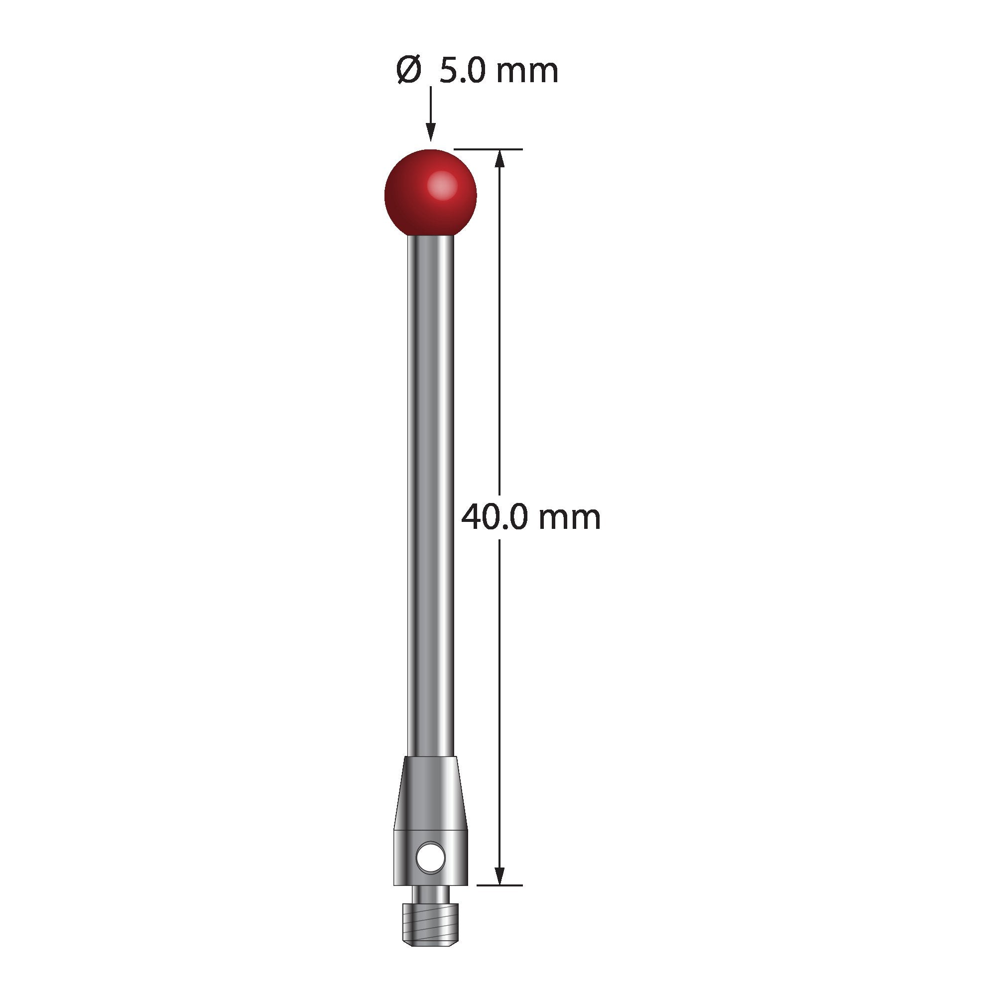 TM3-5040 M3 stylus with 5.0mm ruby ball, carbide stem, and stainless steel base, 40.0mm long by Q-Mark Manufacturing, Inc.