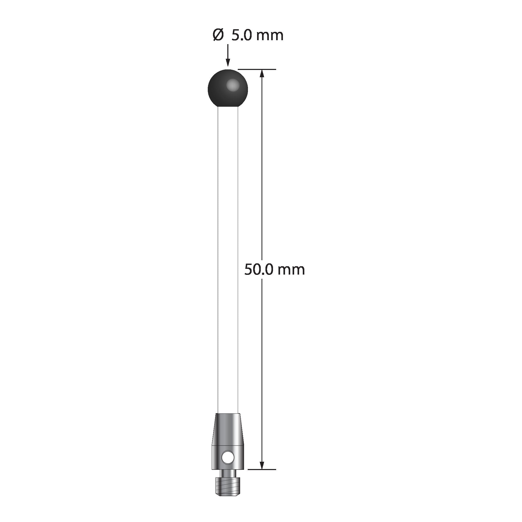 TM3-5050-C-SN M3 stylus with 5.0mm silicon nitride ball, ceramic stem, and stainless steel base, 50.0mm long by Q-Mark Manufacturing, Inc.