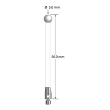TM3-5050-C-Z M3 stylus with 5.0mm zirconia ball, ceramic stem, and stainless steel base, 50.0mm long.