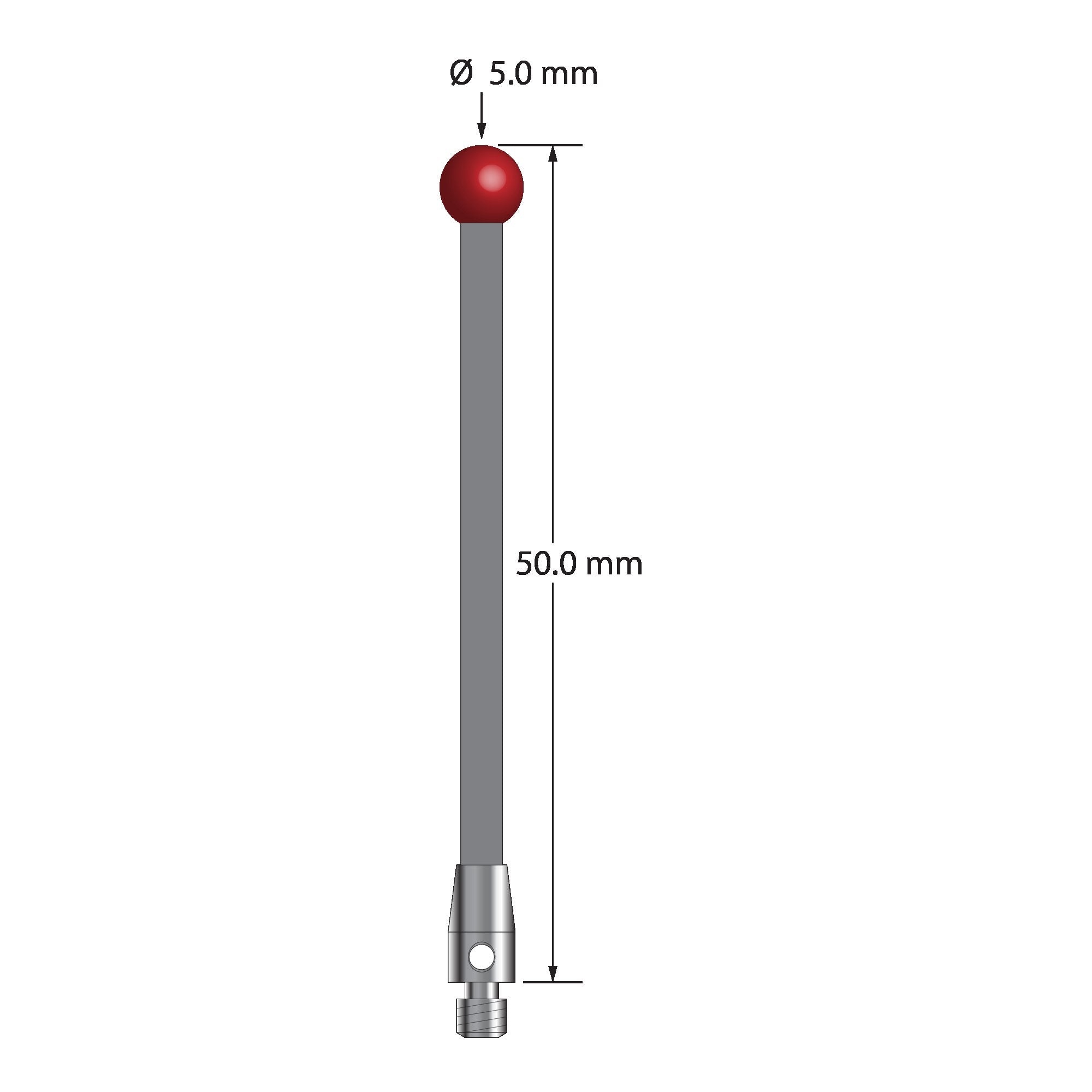 TM3-5050-G M3 stylus with 5.0mm ruby ball, carbon fiber stem, and stainless steel base, 50.0mm long by Q-Mark Manufacturing, Inc.