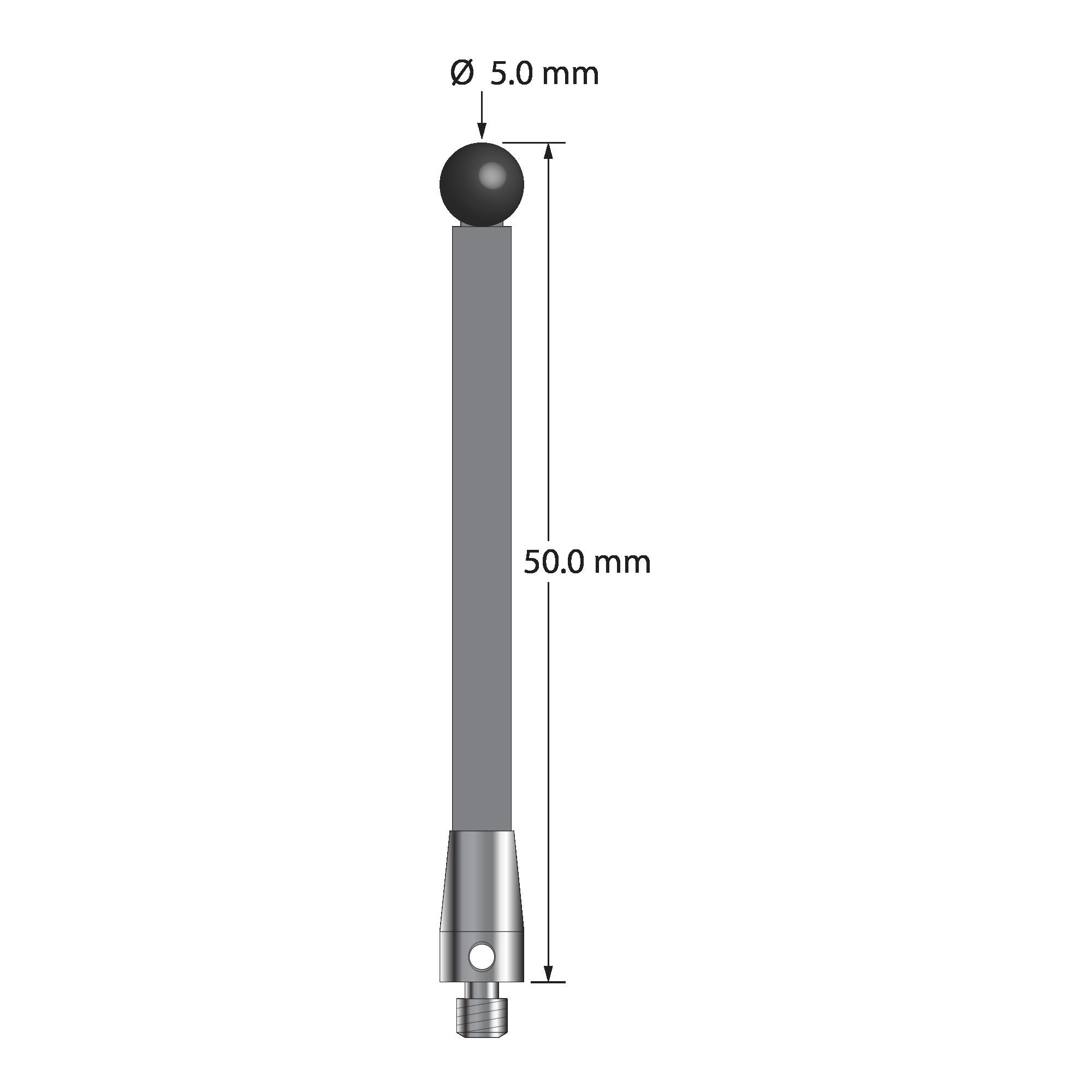 TM3-5050-TX-SN M3 stylus with 5.0mm silicon nitride ball, carbon fiber stem, and titanium base, 50.0mm long by Q-Mark Manufacturing, Inc.