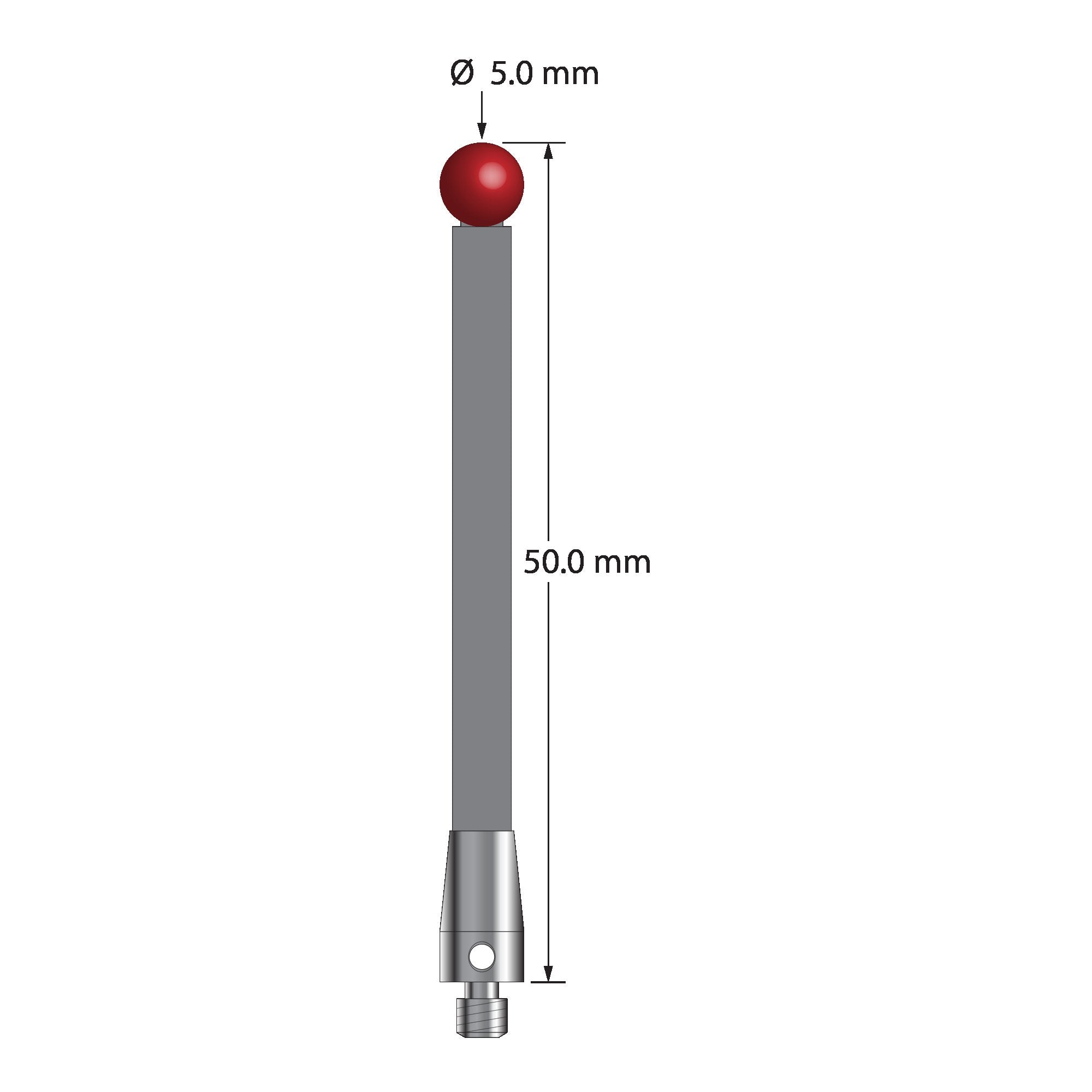 TM3-5050-TX M3 stylus with 5.0mm ruby ball, carbon fiber stem, and titanium base, 50.0mm long by Q-Mark Manufacturing, Inc.