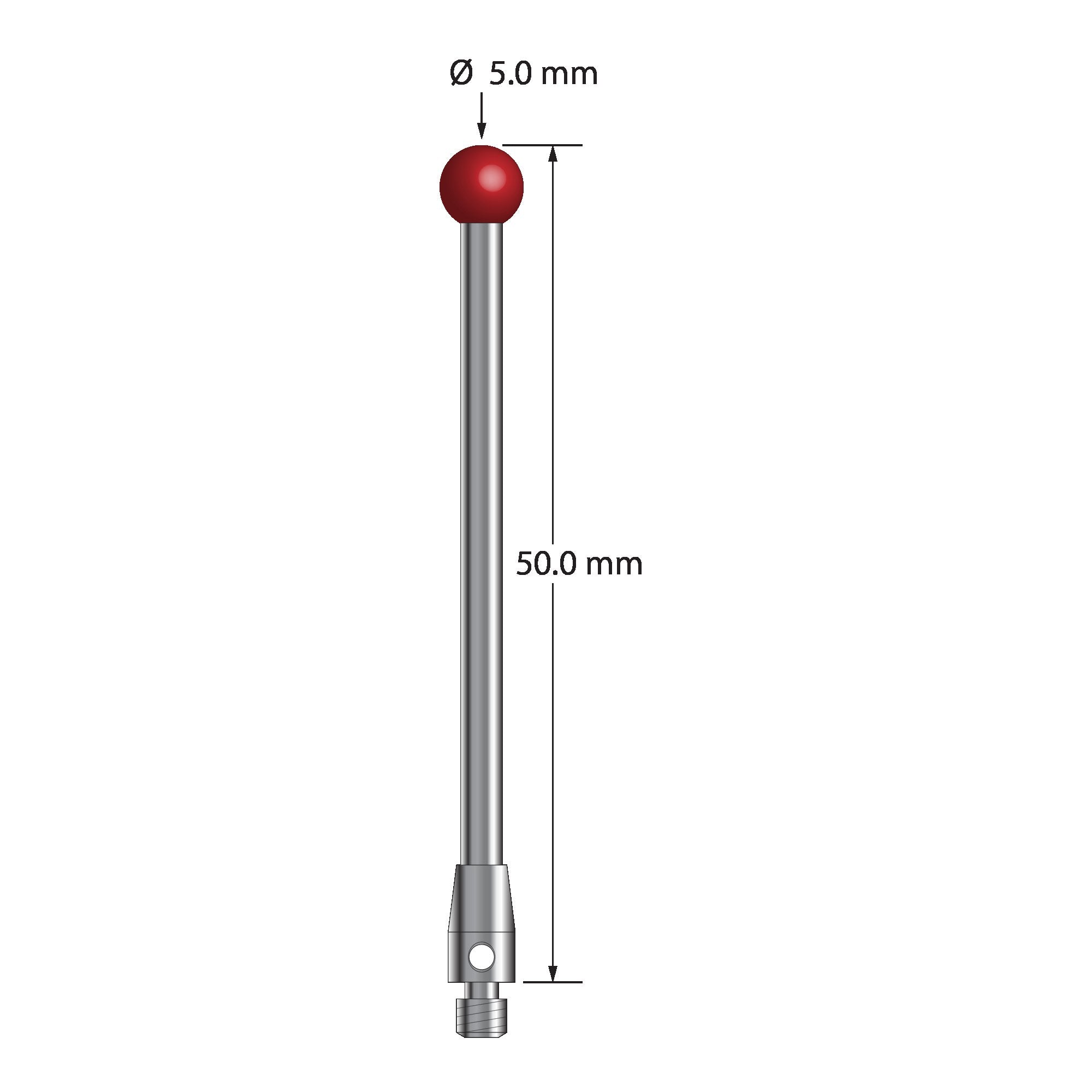 TM3-5050 M3 stylus with 5.0mm ruby ball, carbide stem, and stainless steel base, 50.0mm long by Q-Mark Manufacturing, Inc.