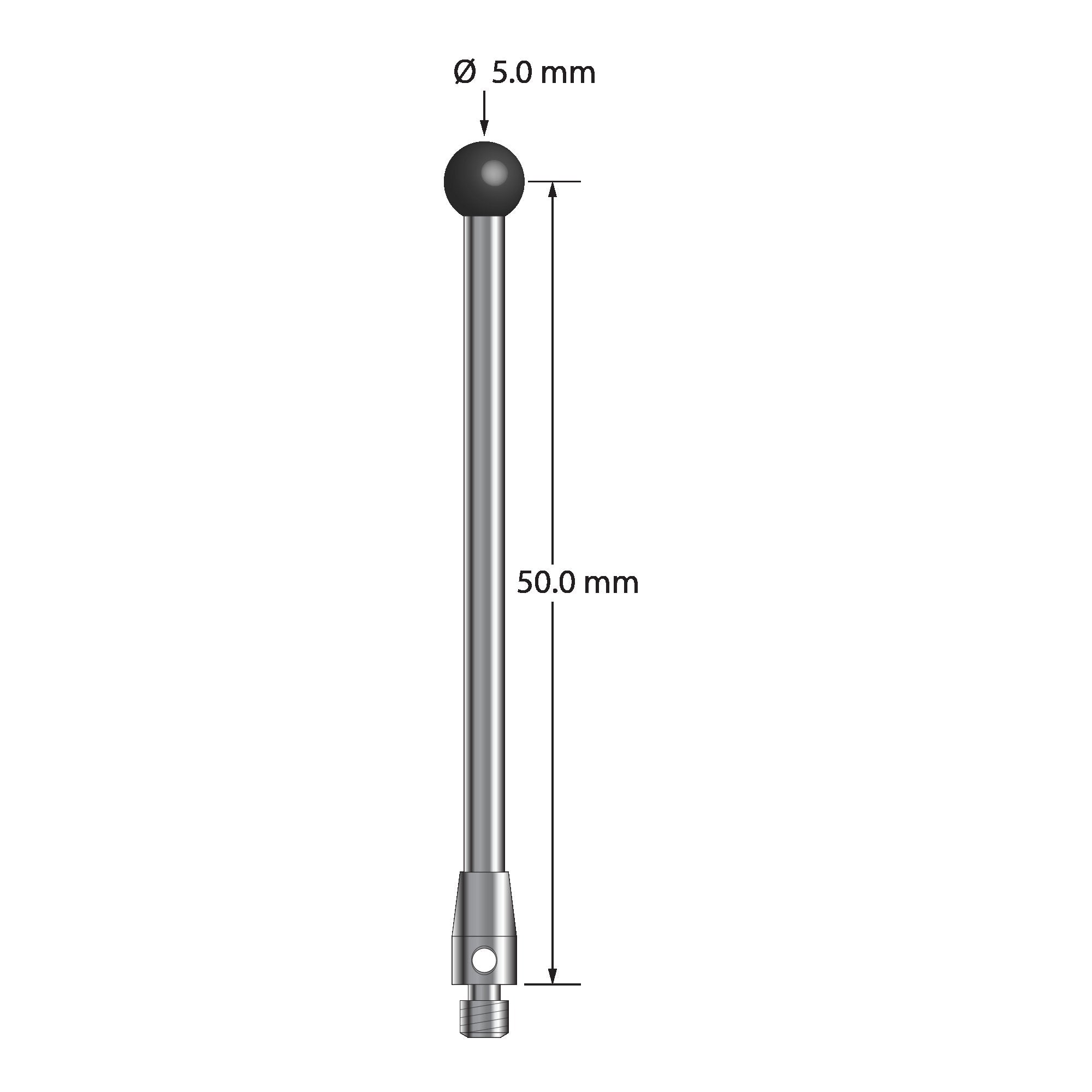 TM3-5052.5-SN M3 stylus with 5.0mm silicon nitride ball, carbide stem, and stainless steel base, 50.0mm long by Q-Mark Manufacturing, Inc.