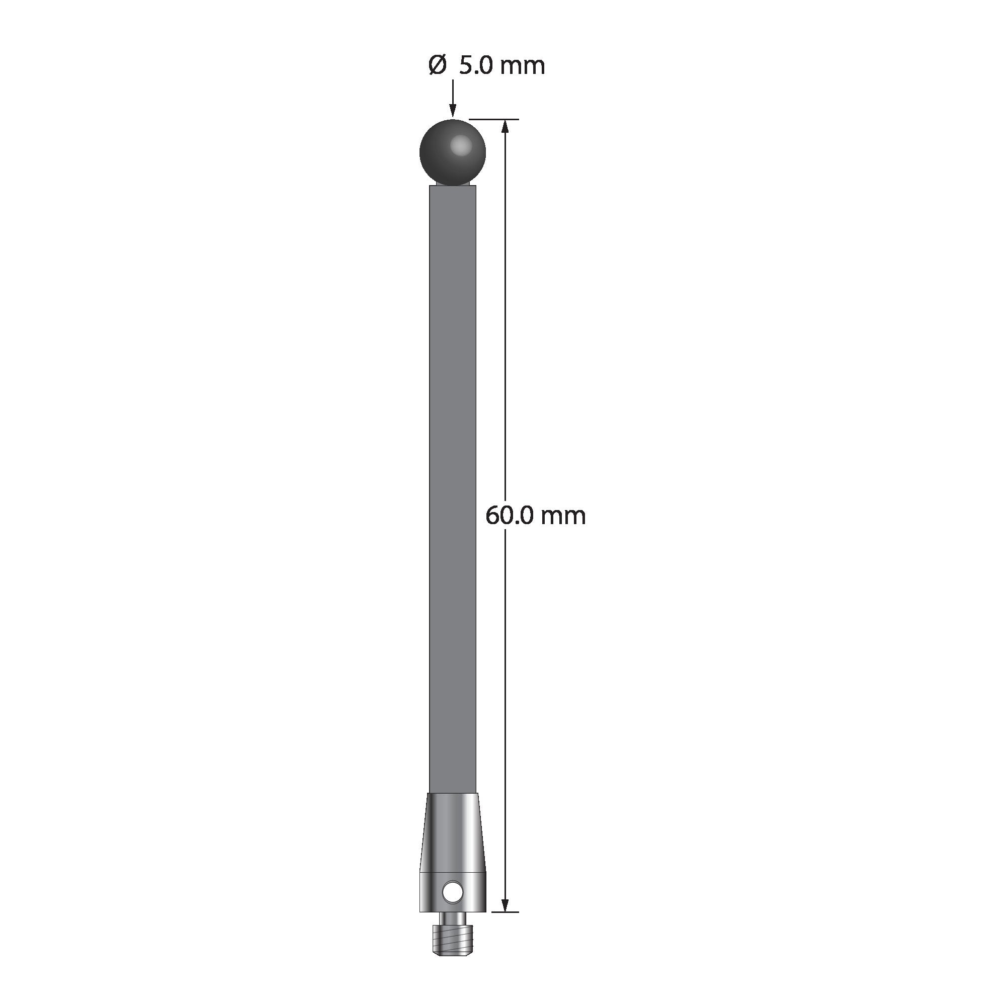 TM3-5060-TX-SN M3 stylus with 5.0mm silicon nitride ball, carbon fiber stem, and titanium base, 60.0mm long by Q-Mark Manufacturing, Inc.