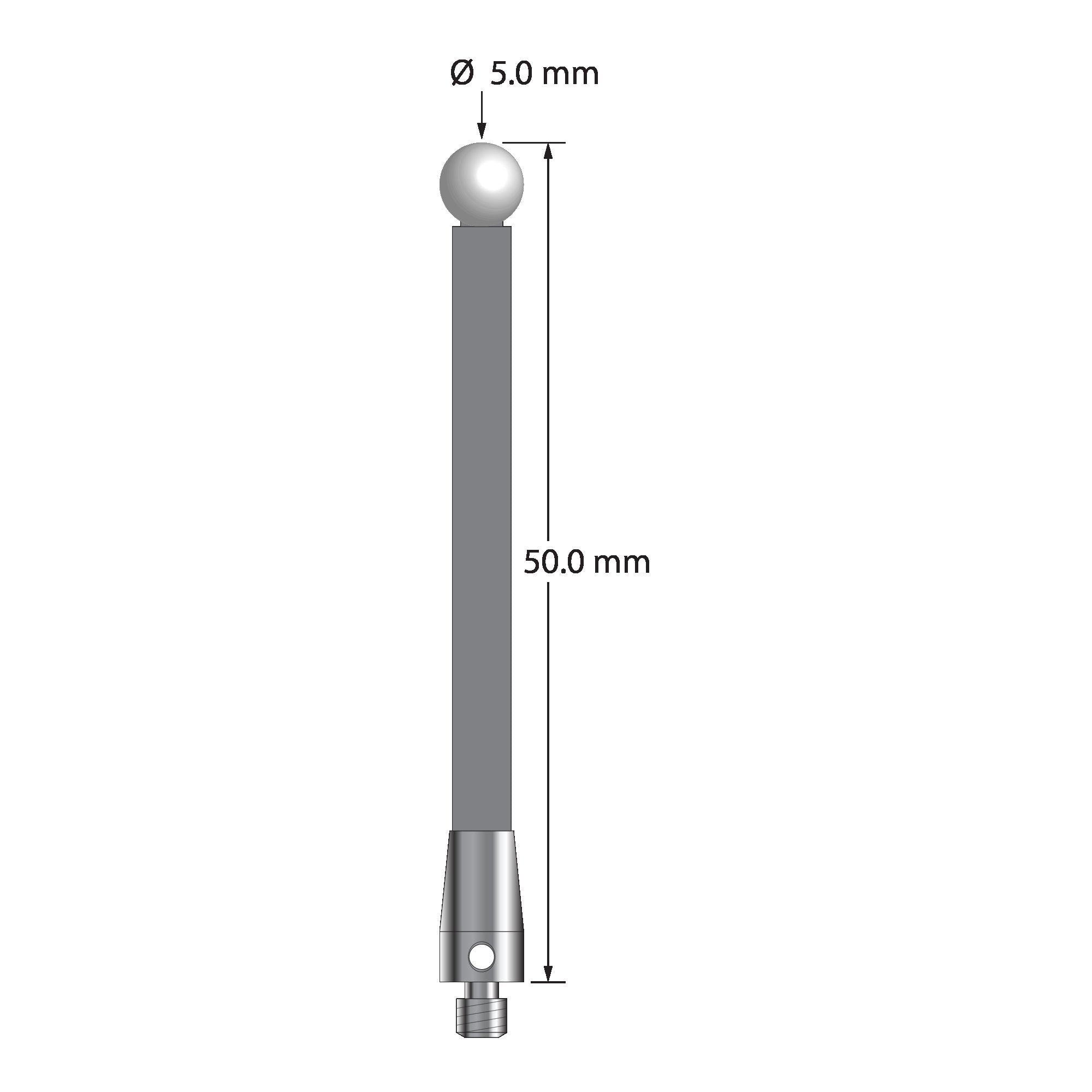 TM3-5060-TX-Z M3 stylus with 5.0mm zirconia ball, carbon fiber stem, and titanium base, 60.0mm long by Q-Mark Manufacturing, Inc.
