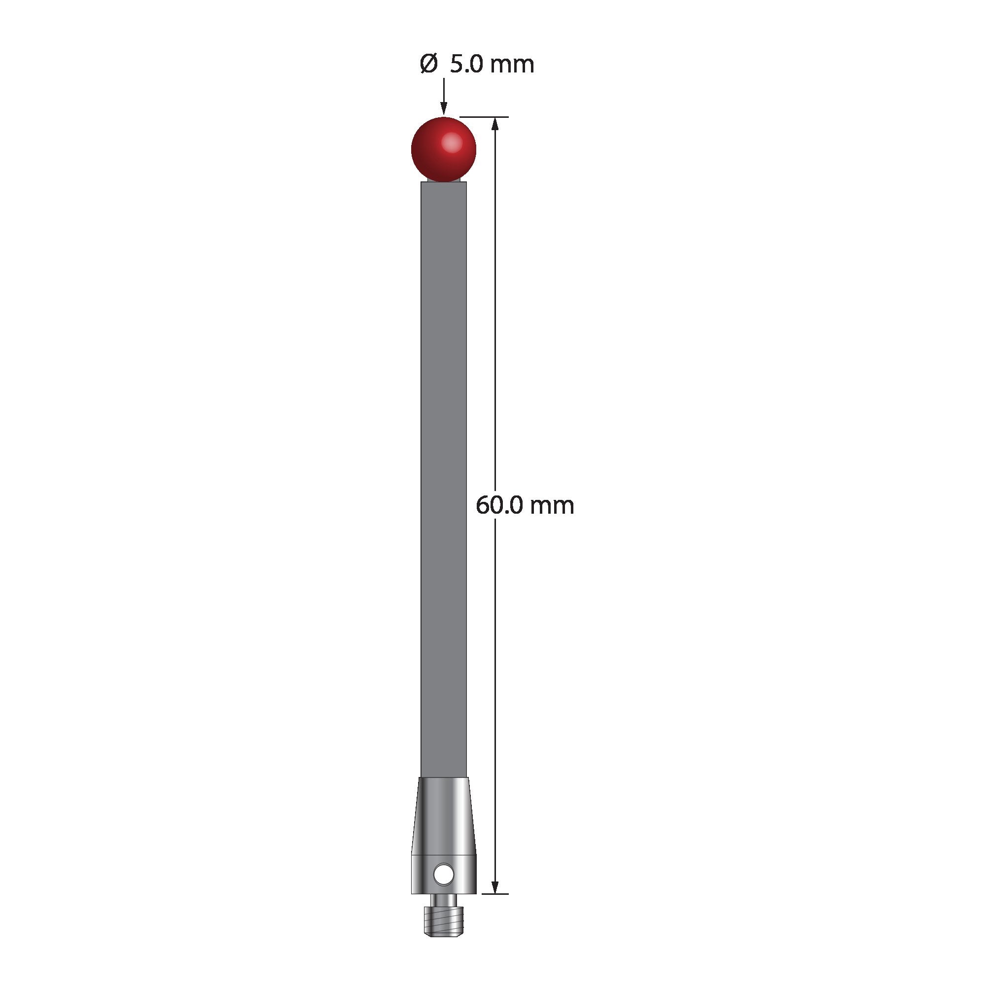 TM3-5060-TX M3 5.0mm ruby ball carbon fiber stylus, 60.0mm long by Q-Mark Manufacturing, Inc.
