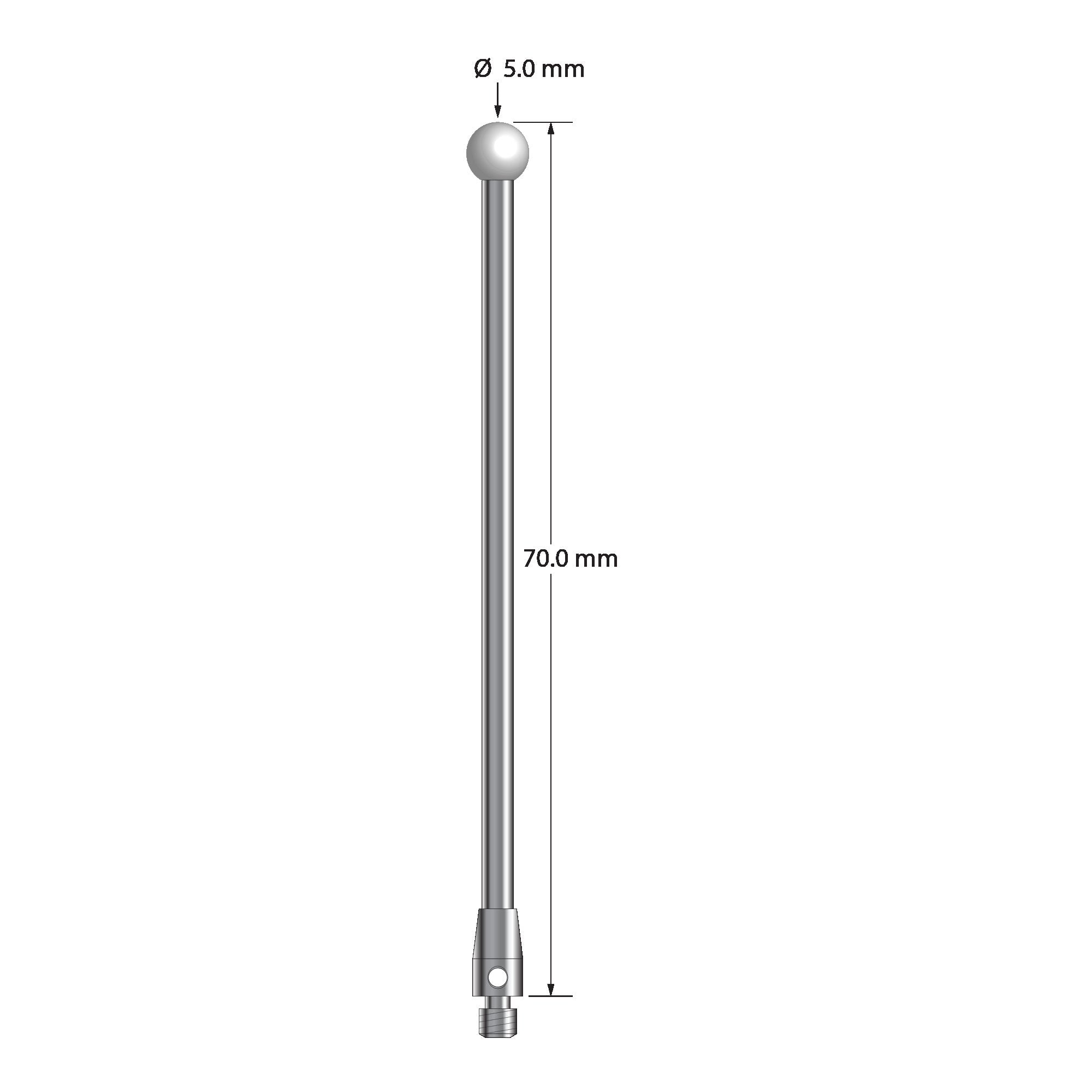 TM3-5070-Z M3 stylus with 5.0mm zirconia ball, carbide stem, and stainless steel base, 70.0mm long by Q-Mark Manufacturing, Inc.