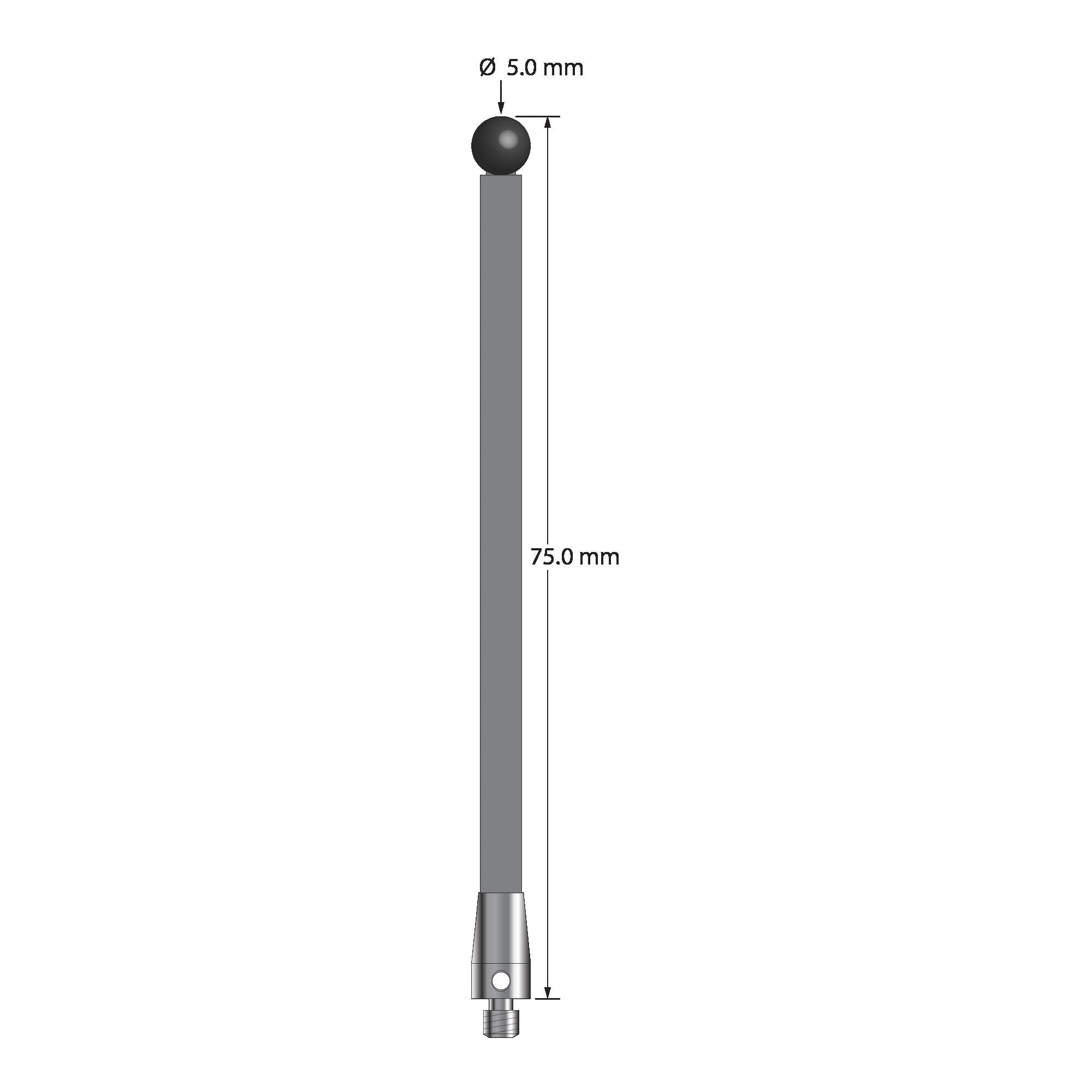 TM3-5075-TX-SN M3 stylus with 5.0mm silicon nitride ball, carbon fiber stem, and titanium base, 75.0mm long by Q-Mark Manufacturing, Inc.