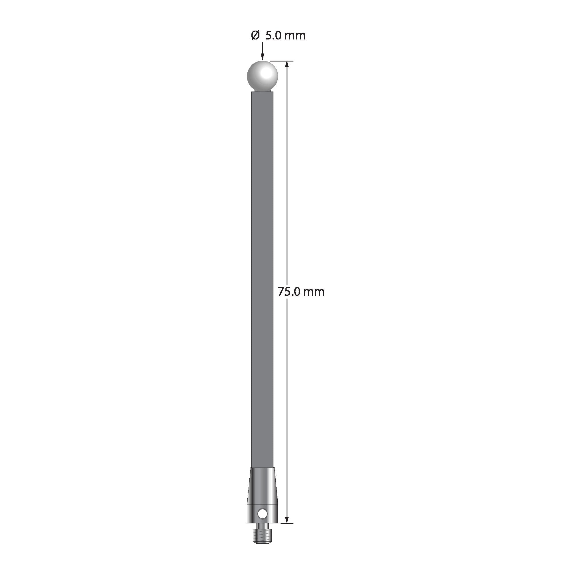 TM3-5075-TX-Z M3 stylus with 5.0mm zirconia ball, carbon fiber stem, and titanium base, 75mm long by Q-Mark Manufacturing, Inc.