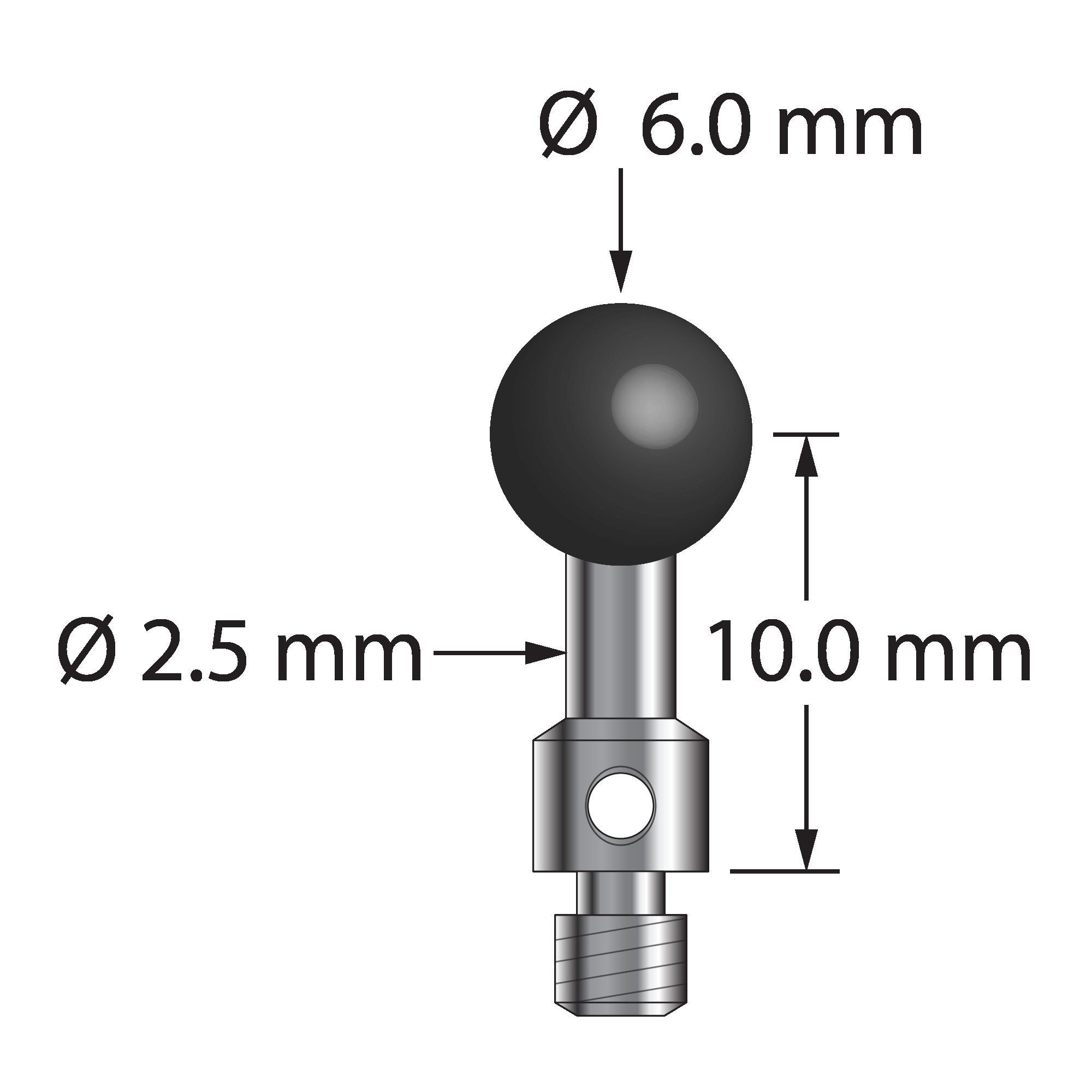 TM3-6010-S-SN M3 stylus with 6.0mm silicon nitride ball and stainless steel stem, 10.0mm length by Q-Mark Manufacturing, Inc.