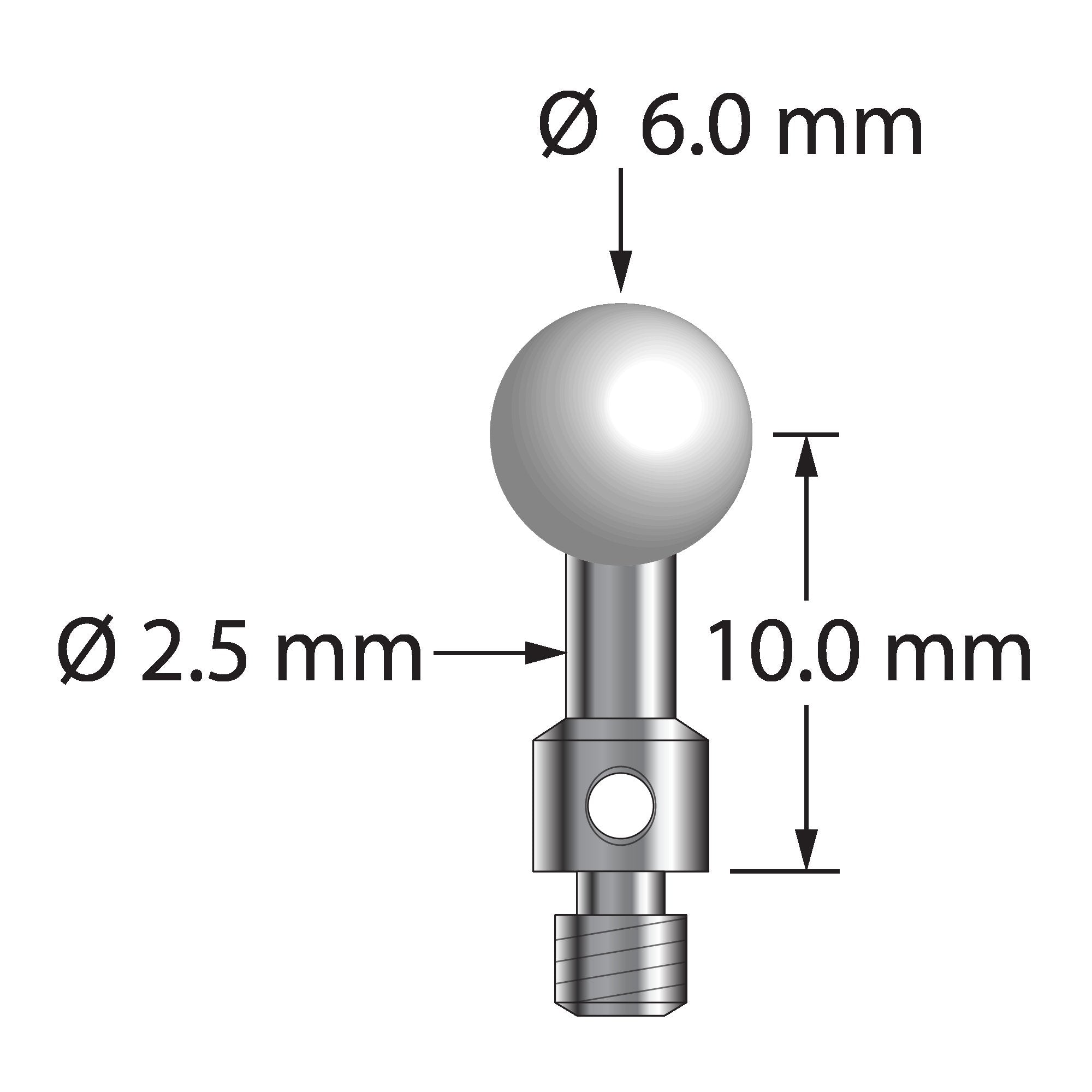 TM3-6010-S-Z M3 stylus with 6.0mm zirconia ball and stainless steel stem, 10.0mm long by Q-Mark Manufacturing, Inc.