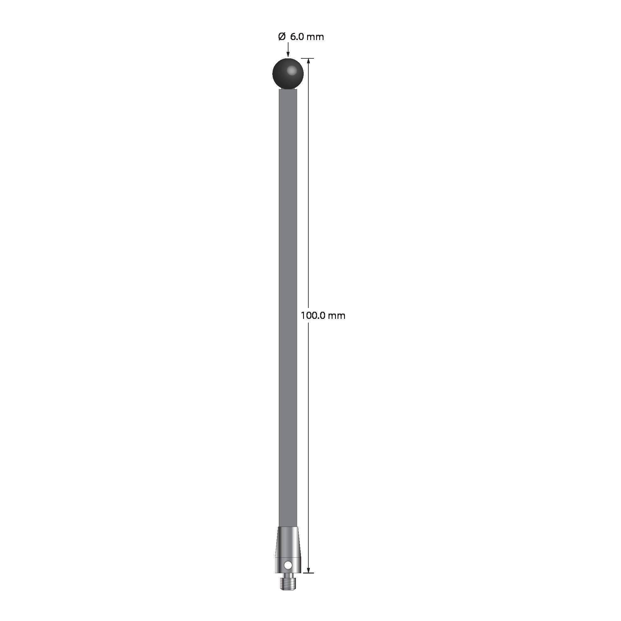 TM3-60100-TX-SN M3 stylus, 6.0mm silicon nitride ball, carbon fiber stem, titanium base, 100mm long.